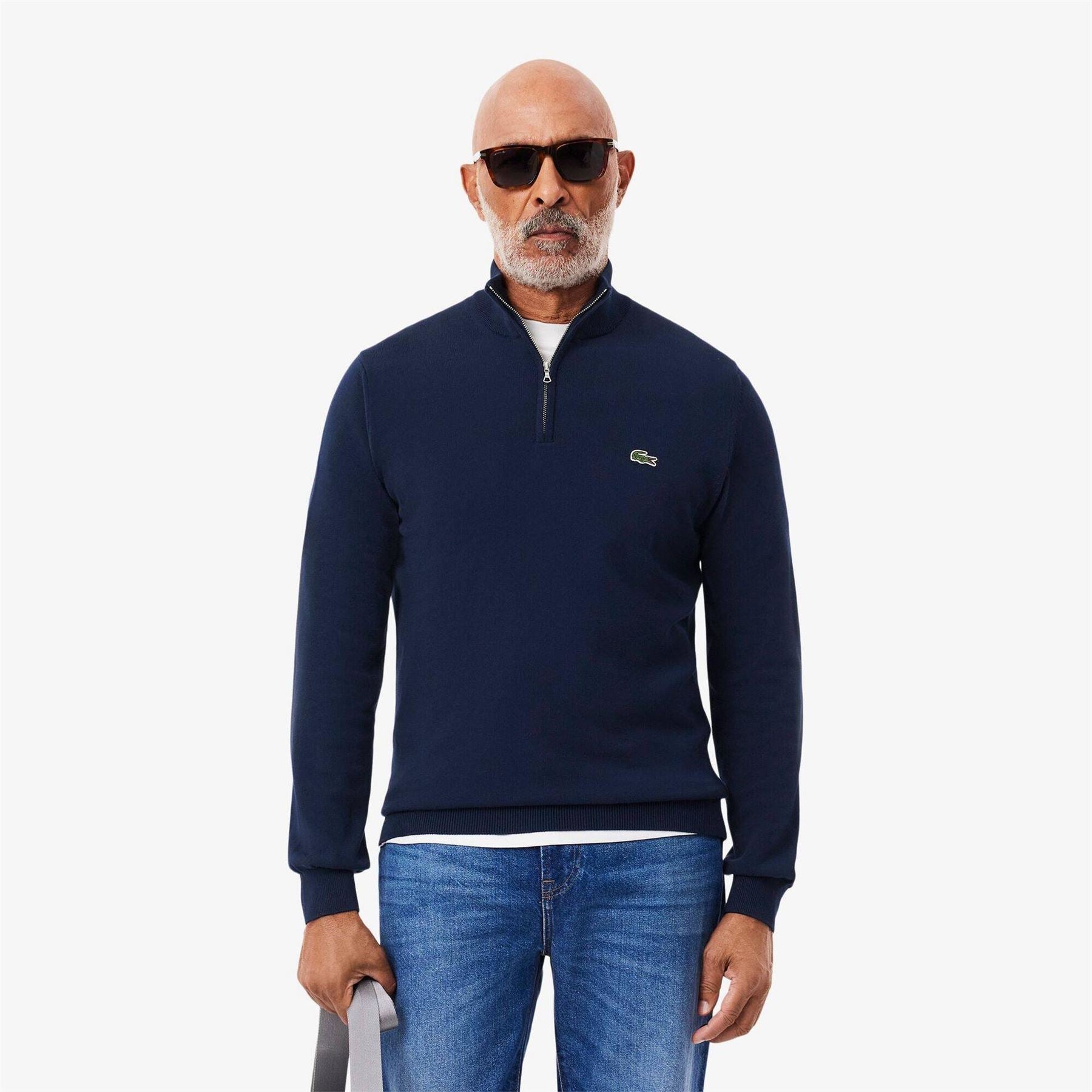 Lacoste Quarter Zip Cotton Fine Knit Crew Neck Jumper