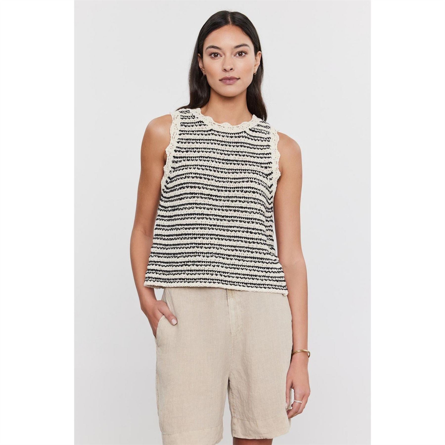 Velvet by Graham and Spencer Regular Fit Crochet Detail Tank