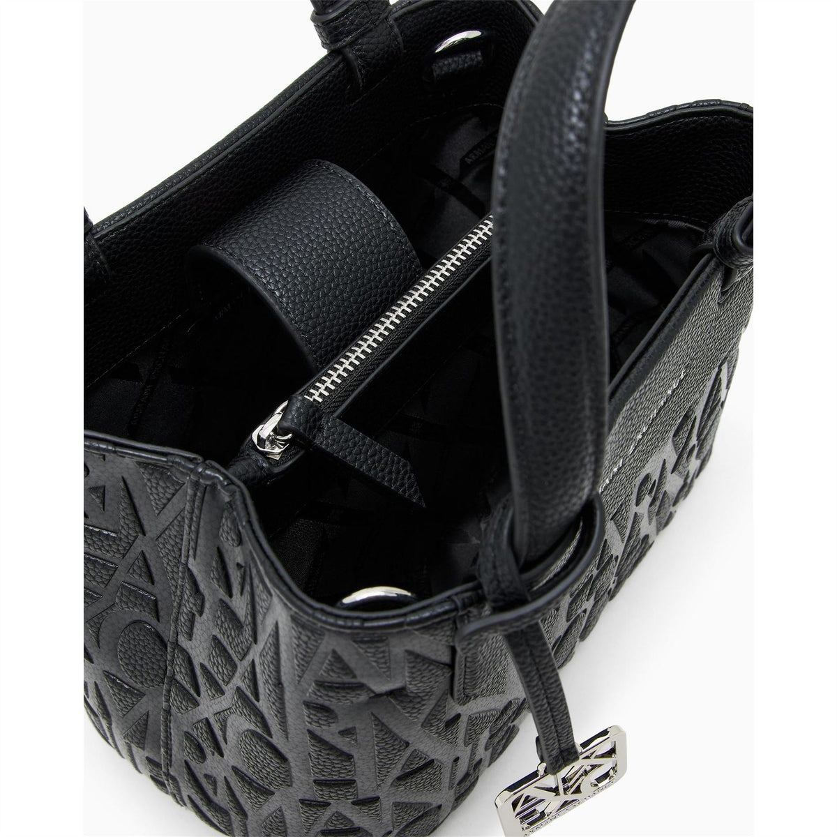 Armani Exchange Tote Handbag with All-Over Logo and Charm