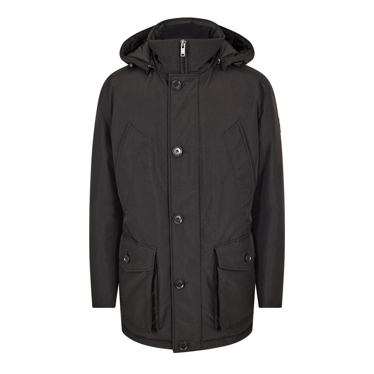Boss Hooded Neck Solid Patterned Parka Jacket with Flap Pocket