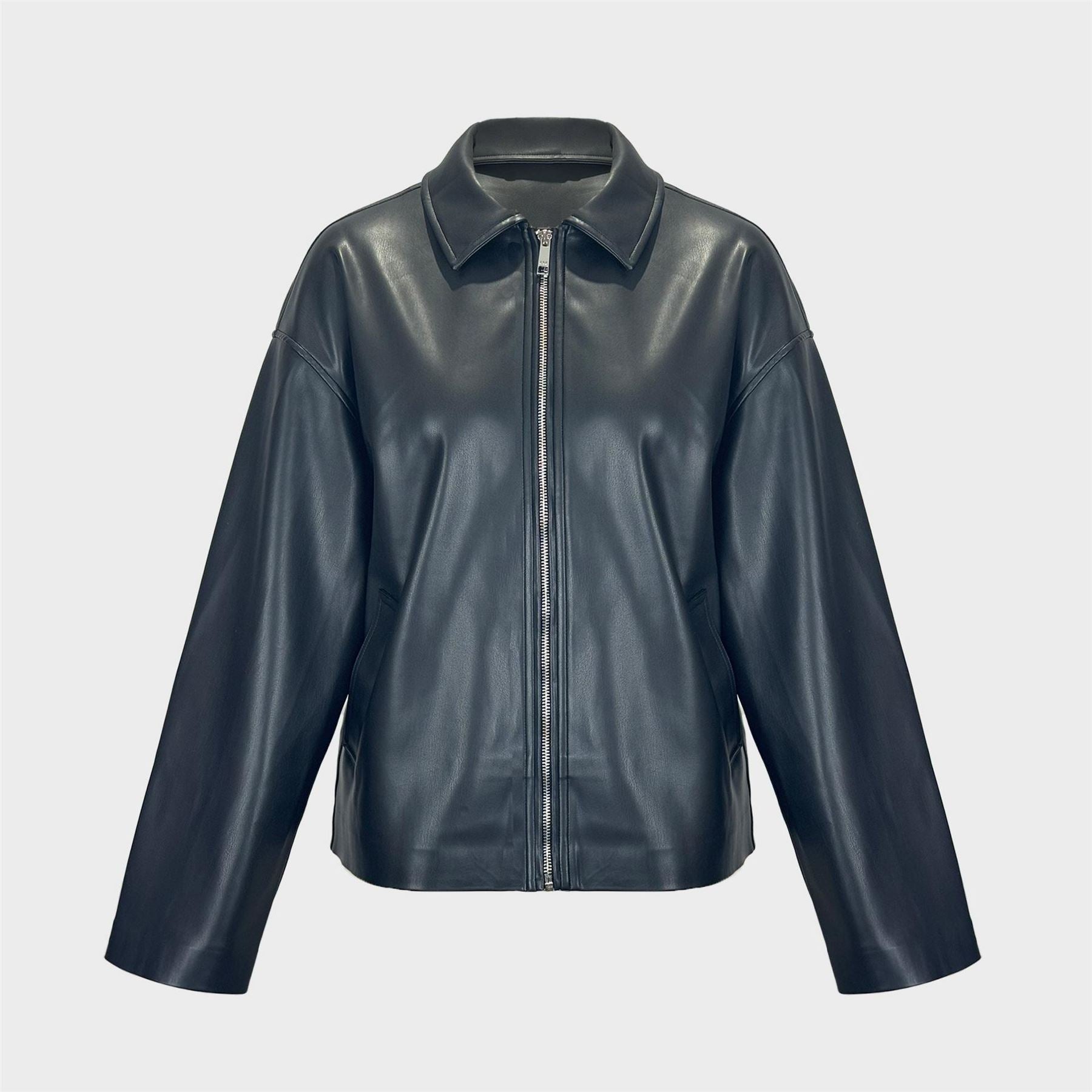 Jack Wills Faux Leather Full Zip Long Sleeve Bomber Jacket