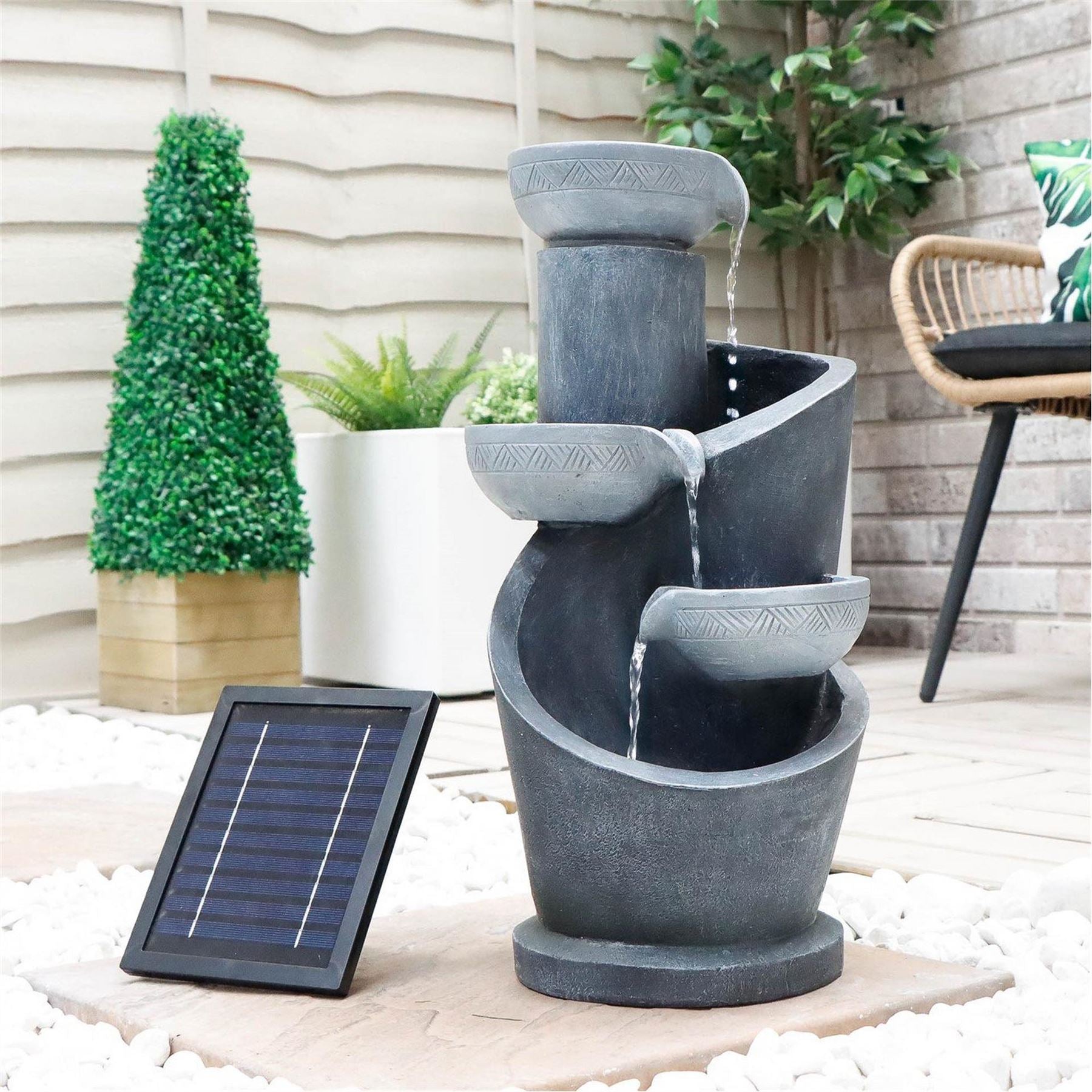 Streetwize Water Feature With Battery Backup   Tiered Slate Effect Cascade