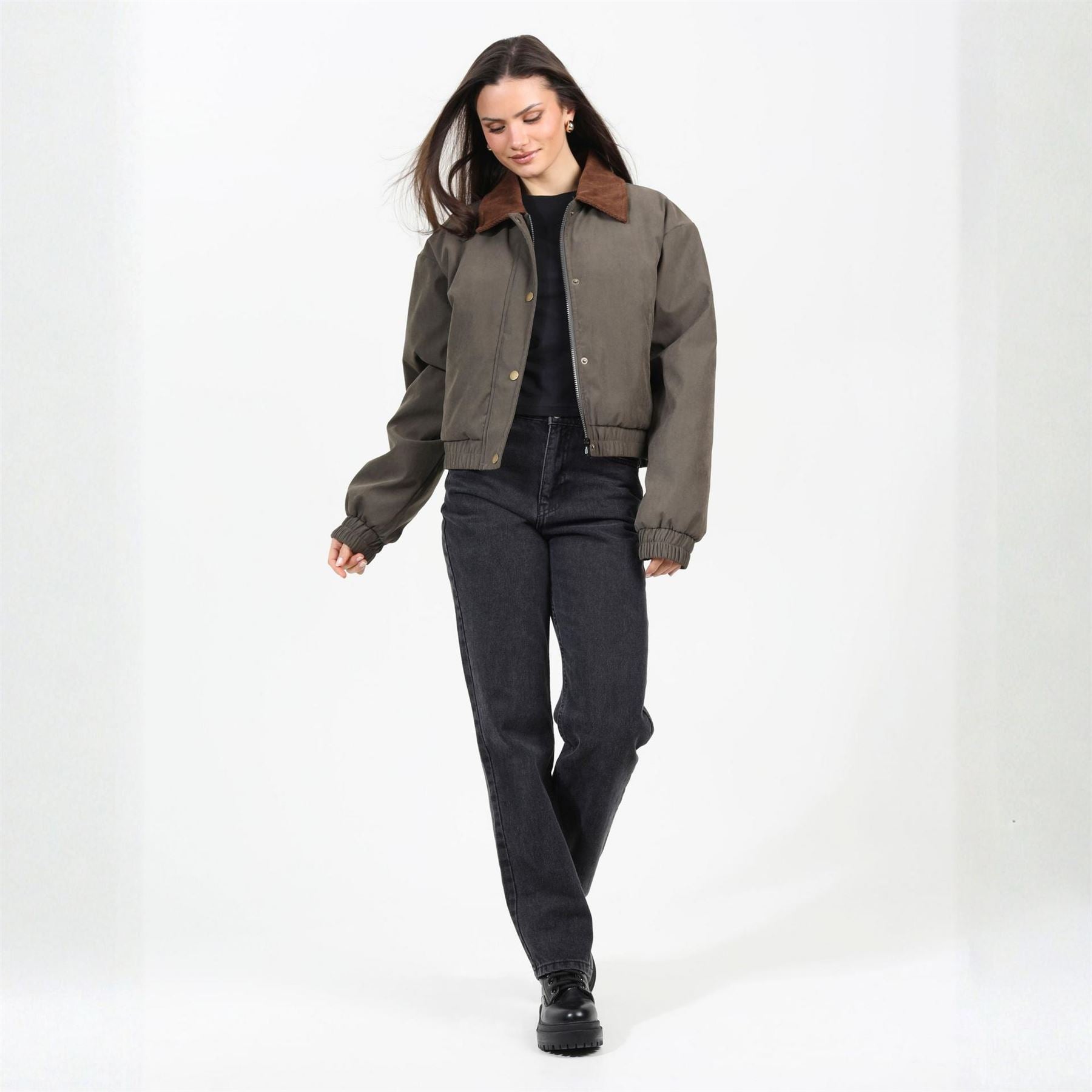 Brave Soul Womens Twill Moss Bonded Bomber Jacket