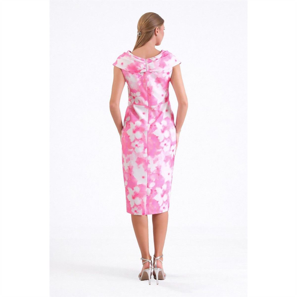 Ella Boo Pink  And  White Floral Print Midi Dress