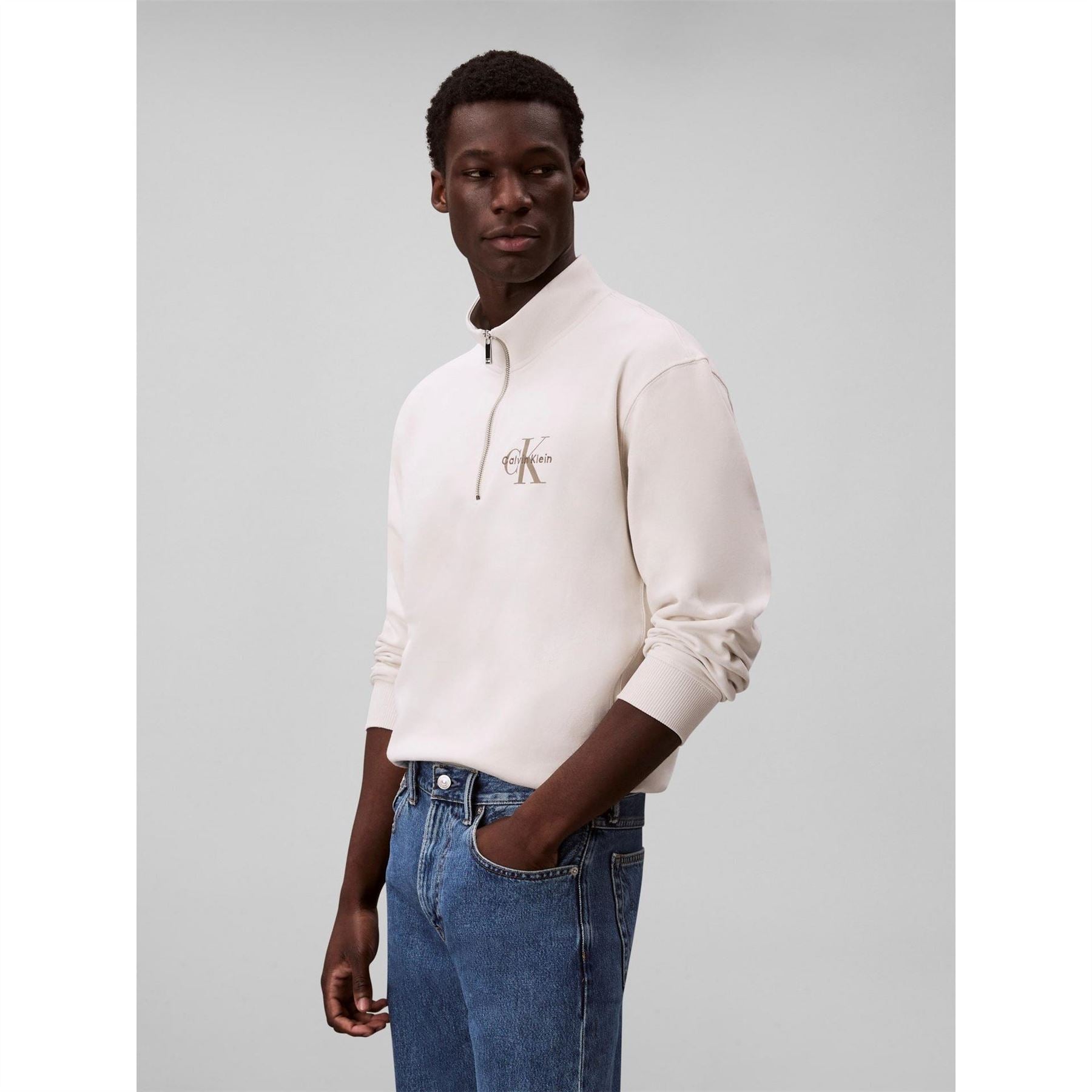 Calvin Klein Jeans Monogram Zip Neck Long Sleeve Sweatshirt