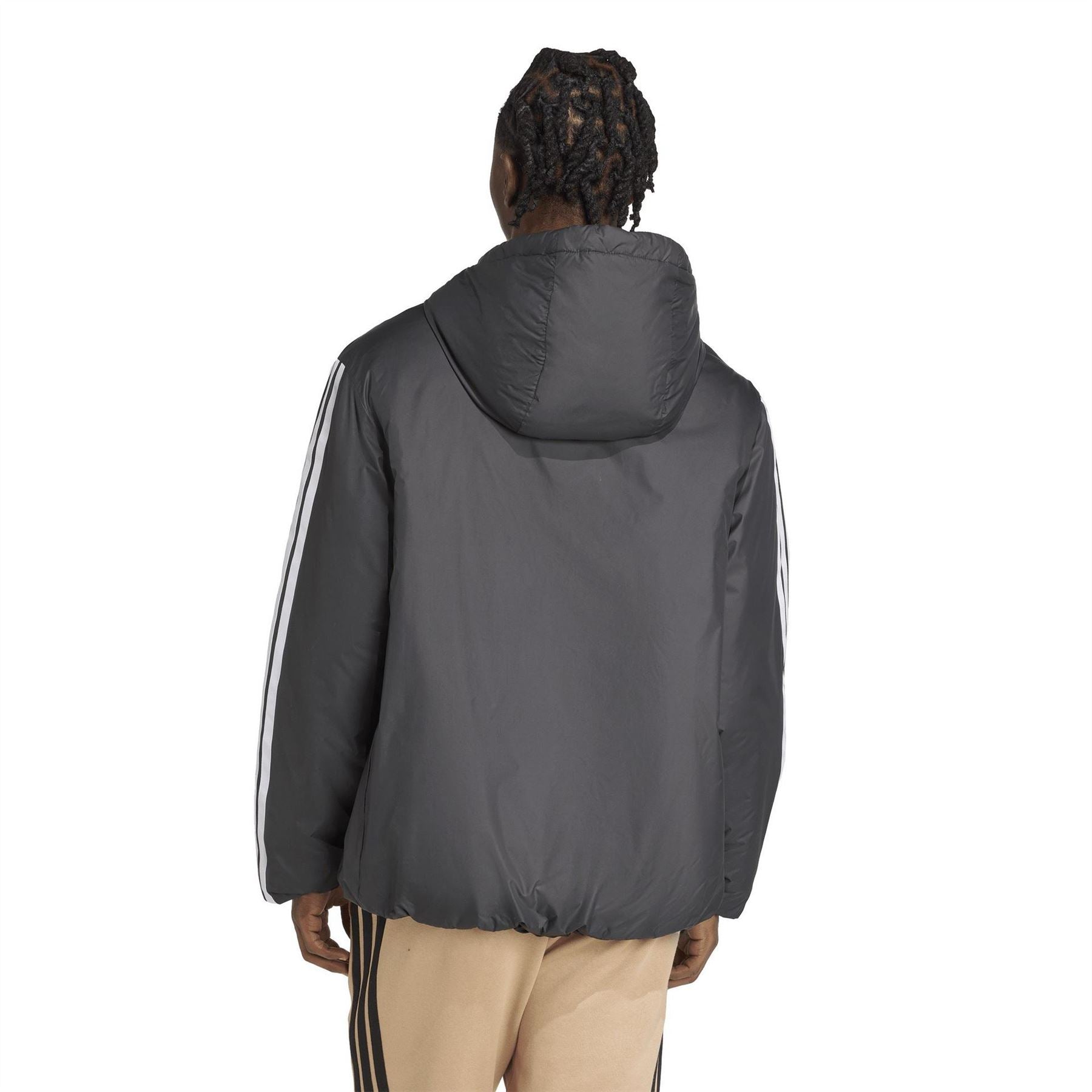adidas 3 Stripe Essential Waterproof Wind Resistant Long Sleeve Puffer Jacket