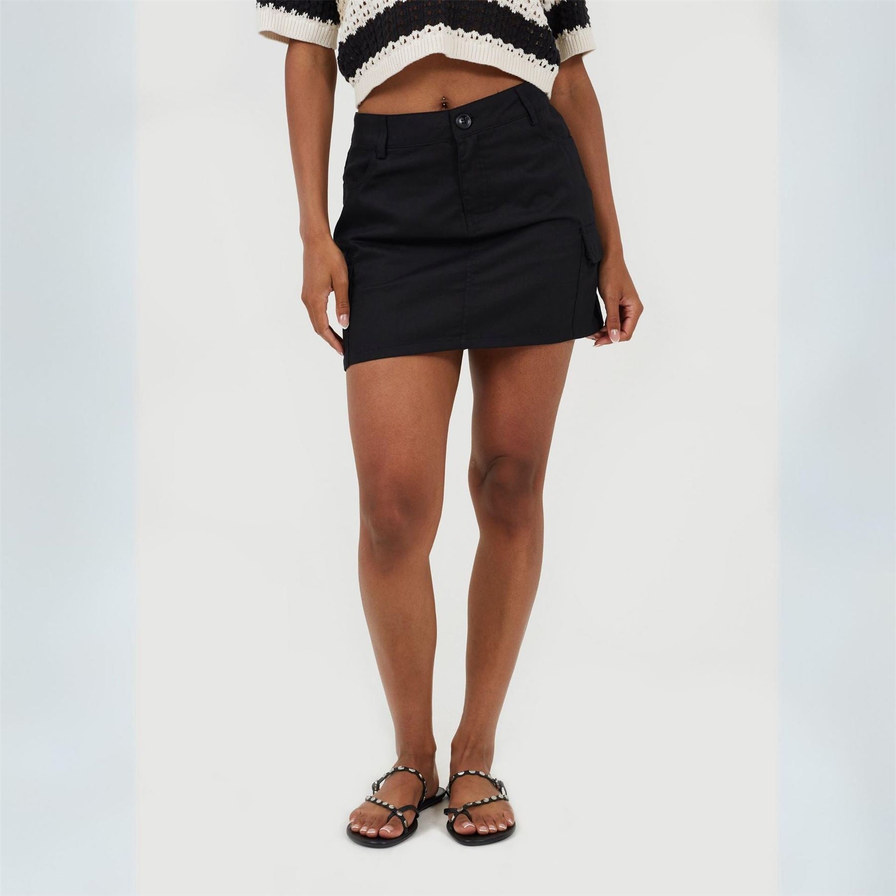 Brave Soul Womens Denim Mini Skirt With Cargo Pockets