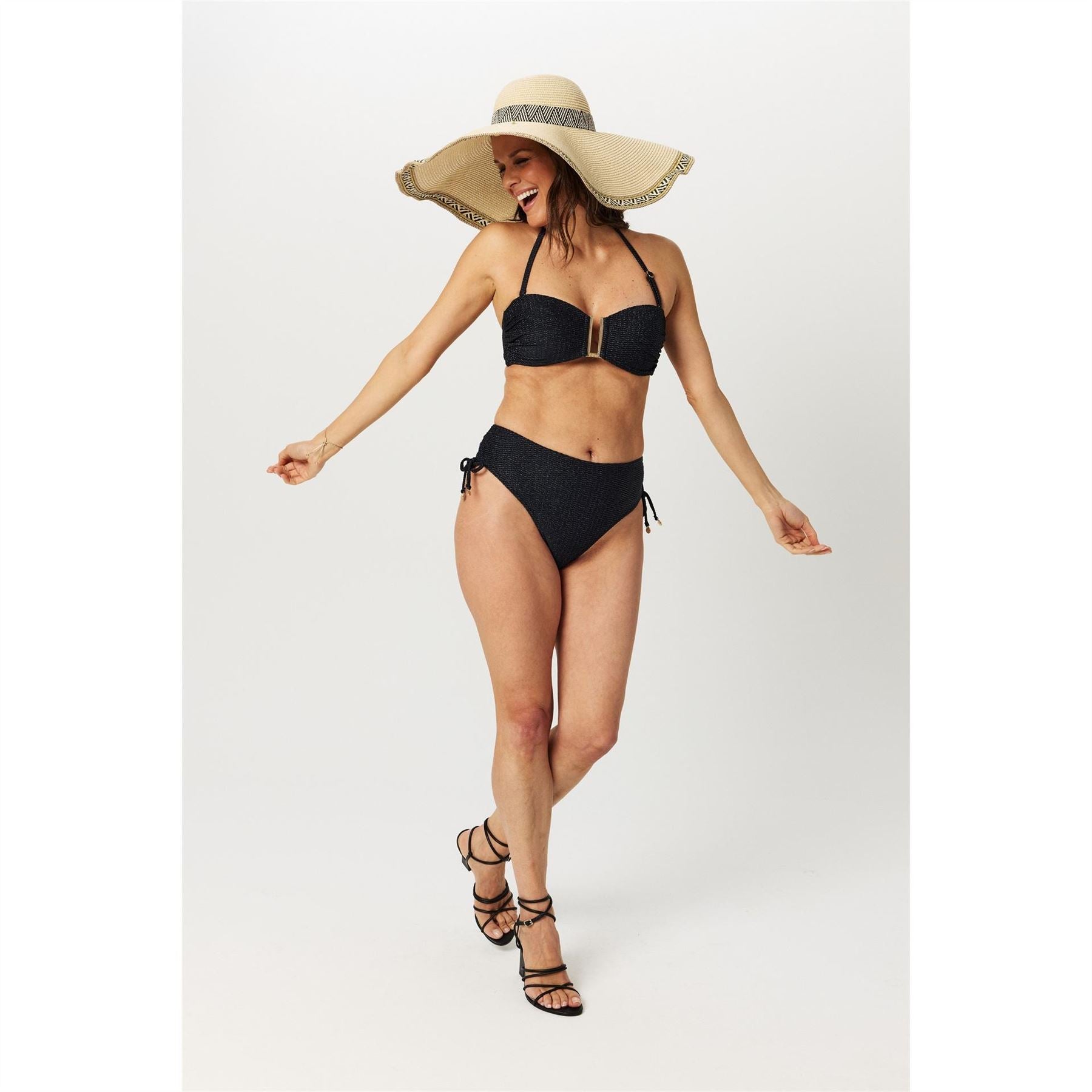 Biba Gold Metal Detail Halter Neck Tie Back Bikini Top