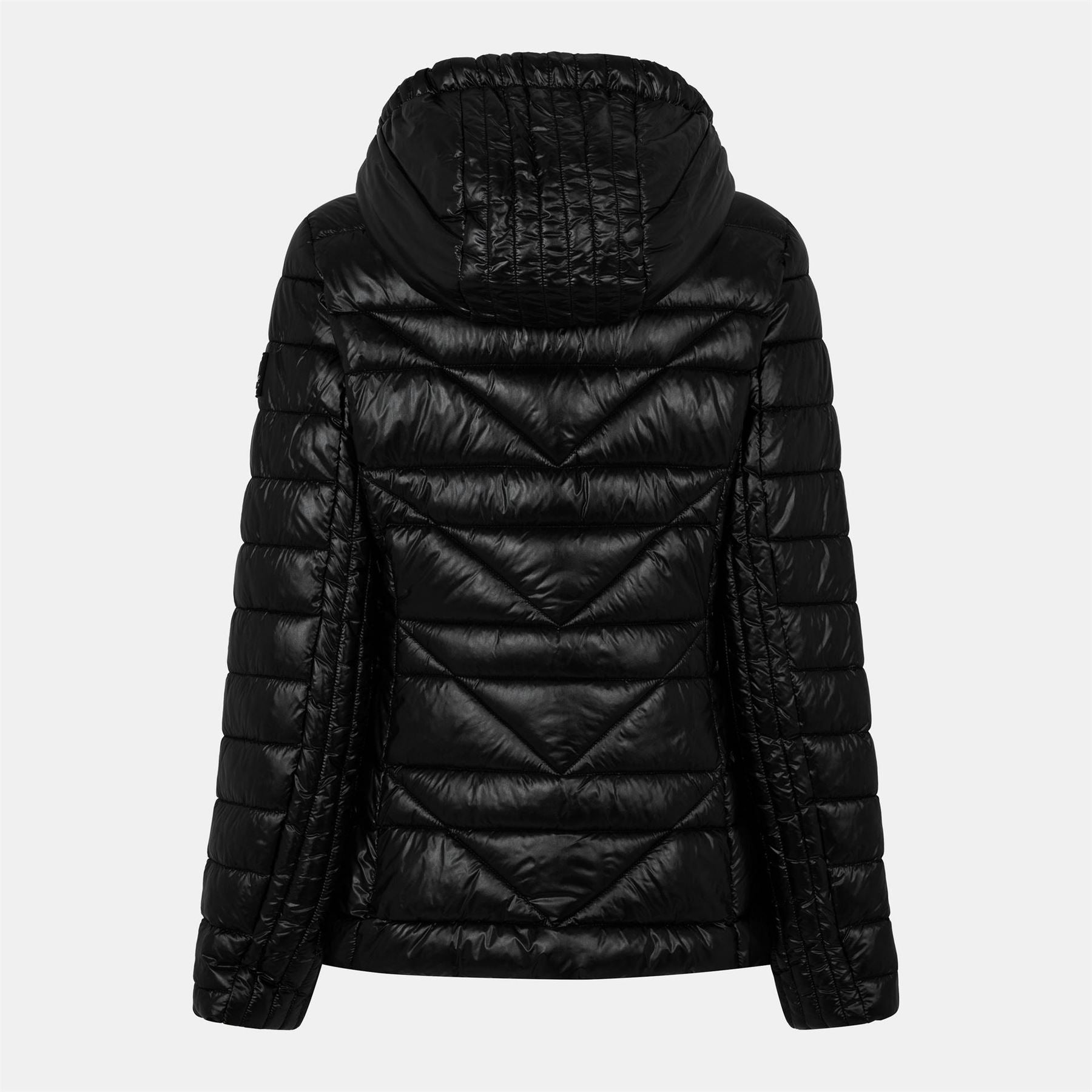 Karl Lagerfeld Solid Patterned Hooded Zipped Pocket Puffer Jacket