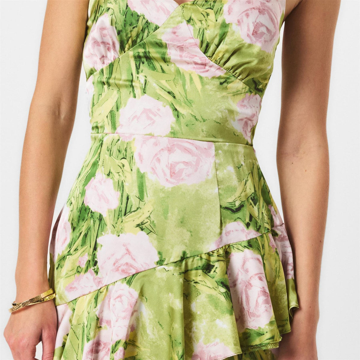AX Paris Floral Satin Ruffle Midi Dress