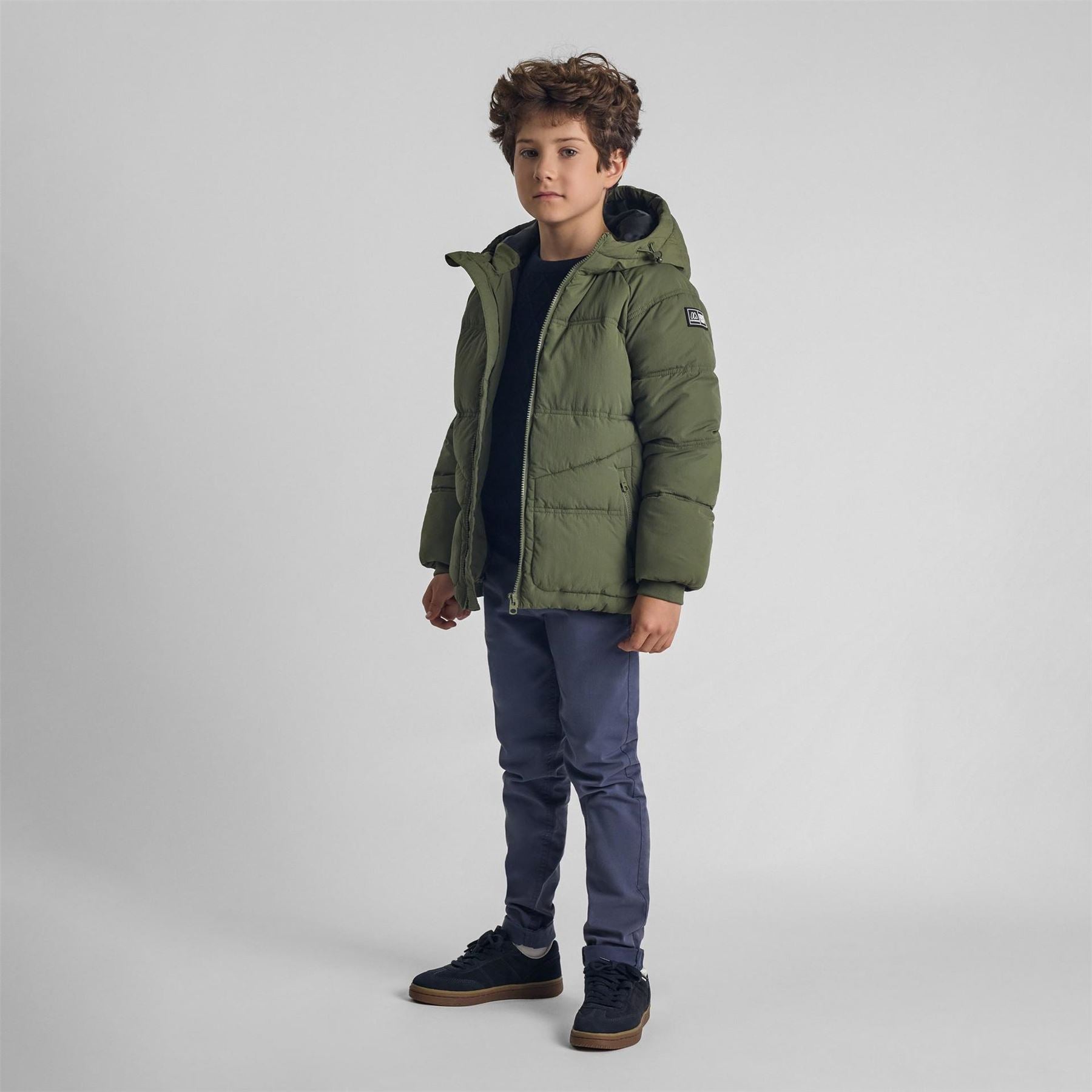 Minoti Boys Quilted Jacket With Hood And Zip Pockets Khaki