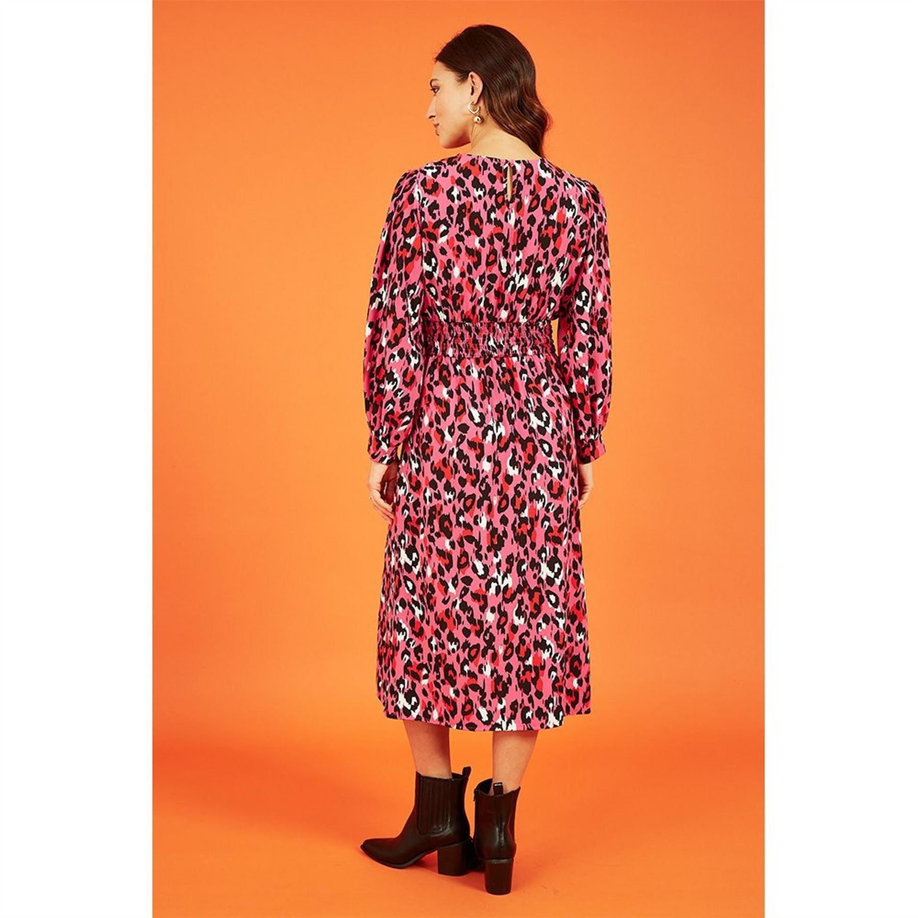Mela London Animal Patterned Crew Neck Midi Wrap Dress