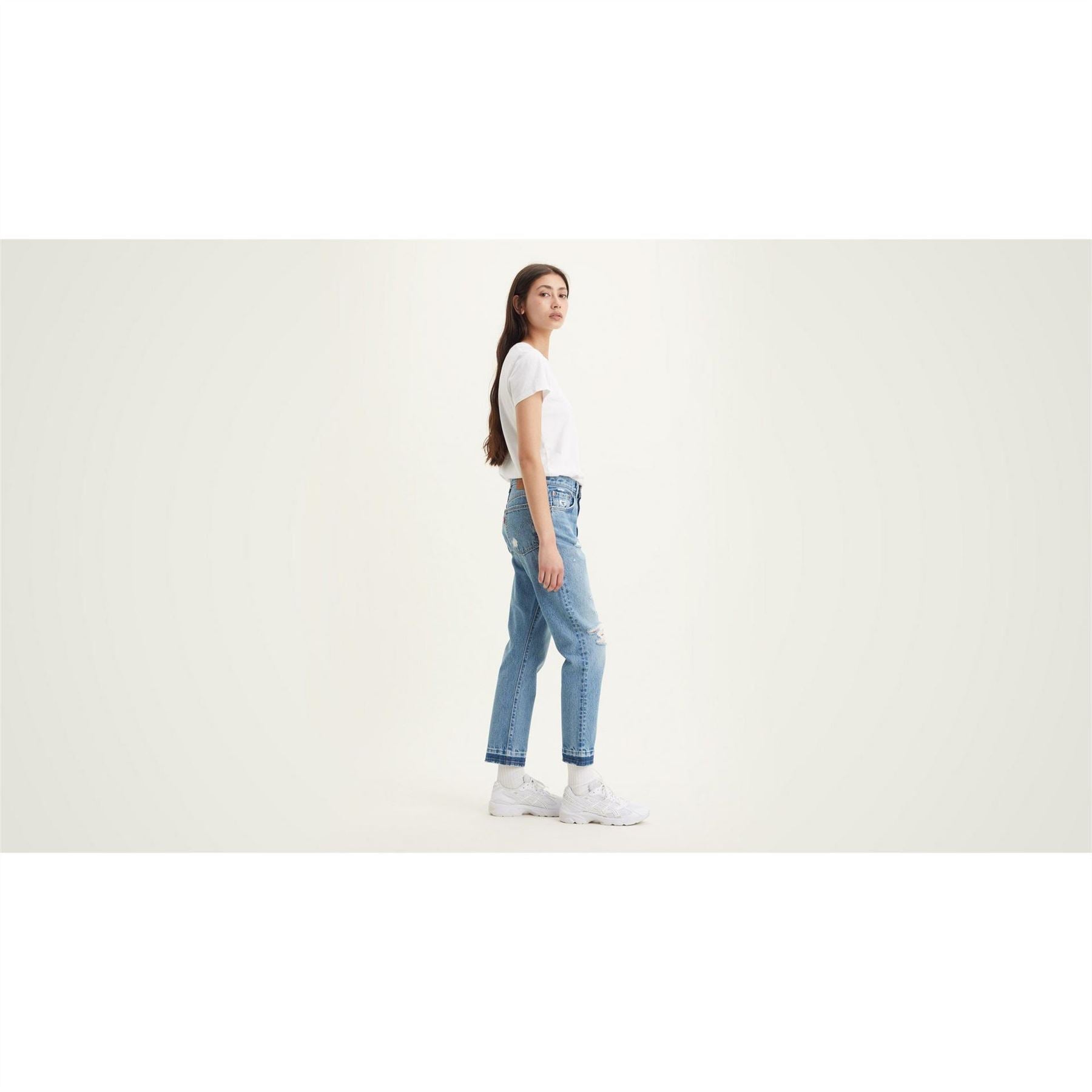 Levis 501 Cropped Mid Rise Cotton Straight Leg Jeans