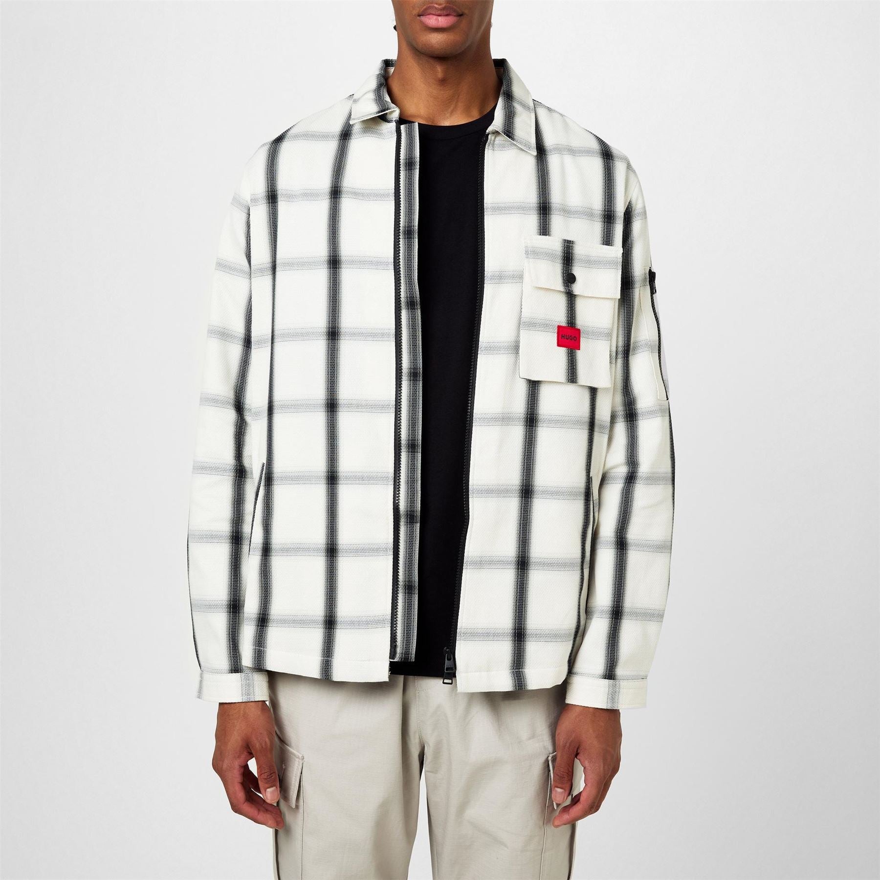 Hugo HUGO Emmond Cotton Long Sleeve Zip Overshirt   Contemporary Design with Logo Detail