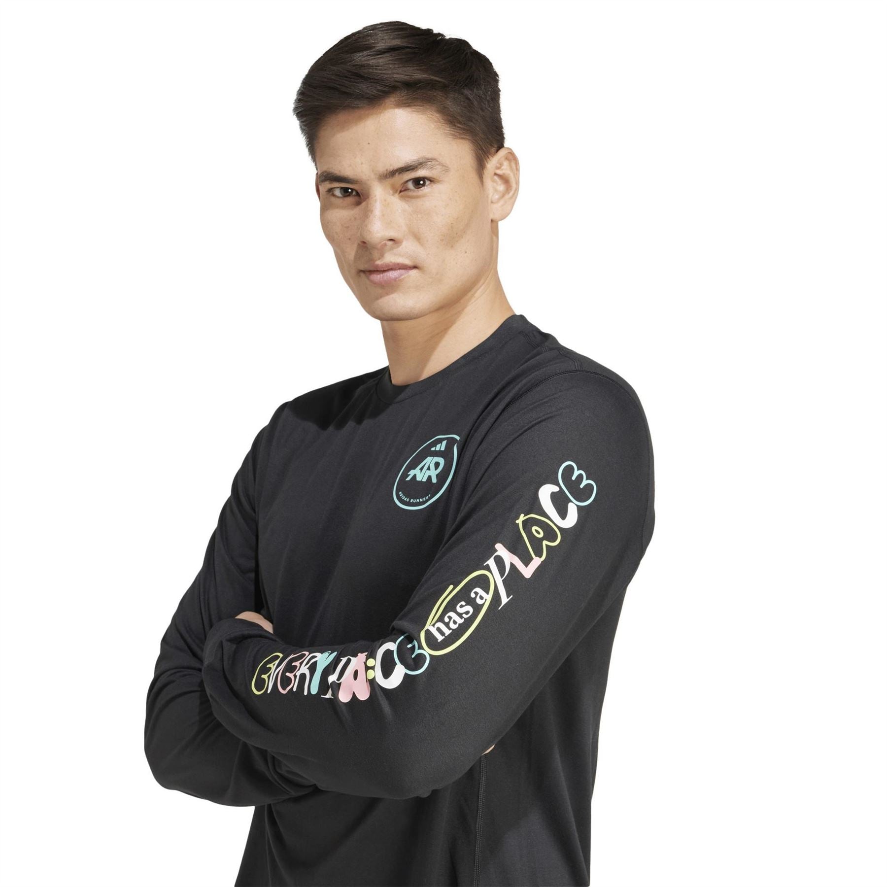 adidas Lettering Crew Neck Ribbed Collar Long Sleeve Jersey T-Shirt