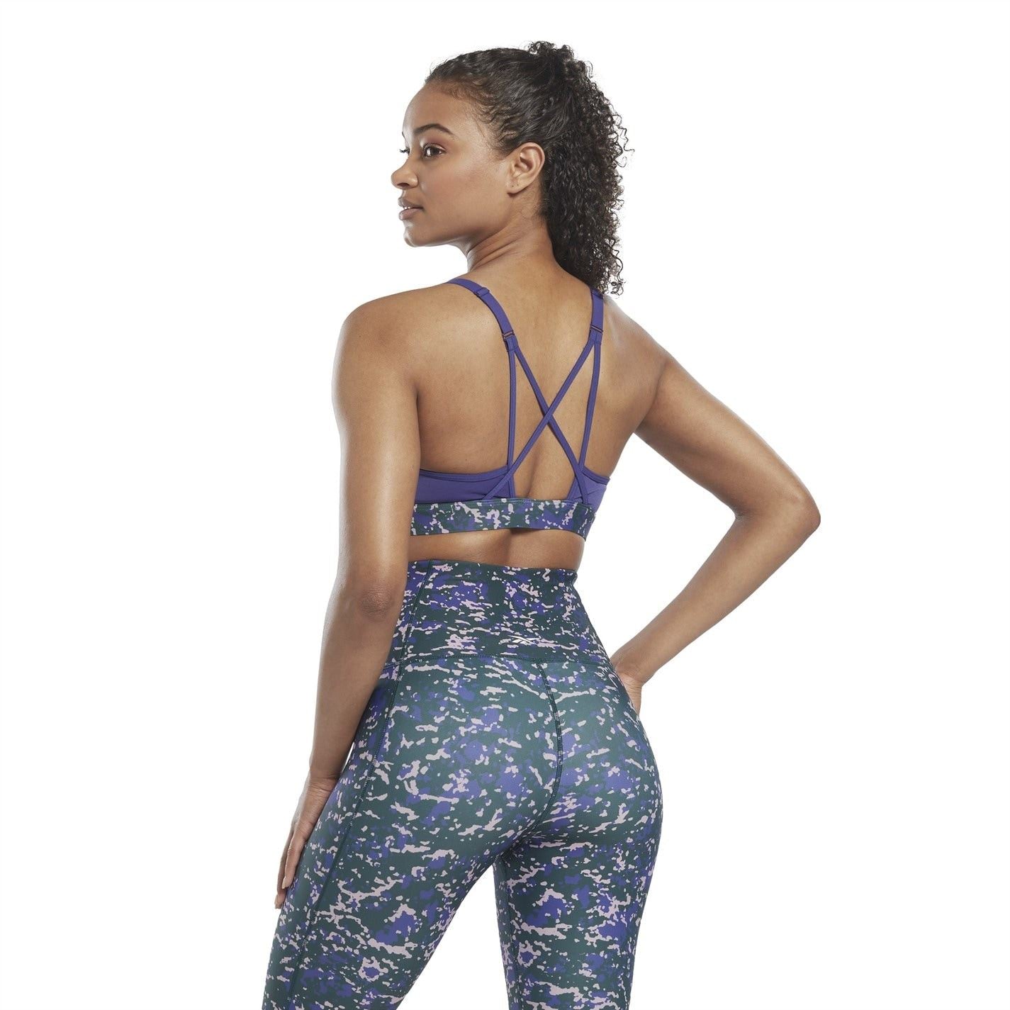 Reebok Womens Lux Speckle Modern Safari Strappy Bra Medium Impact Sports