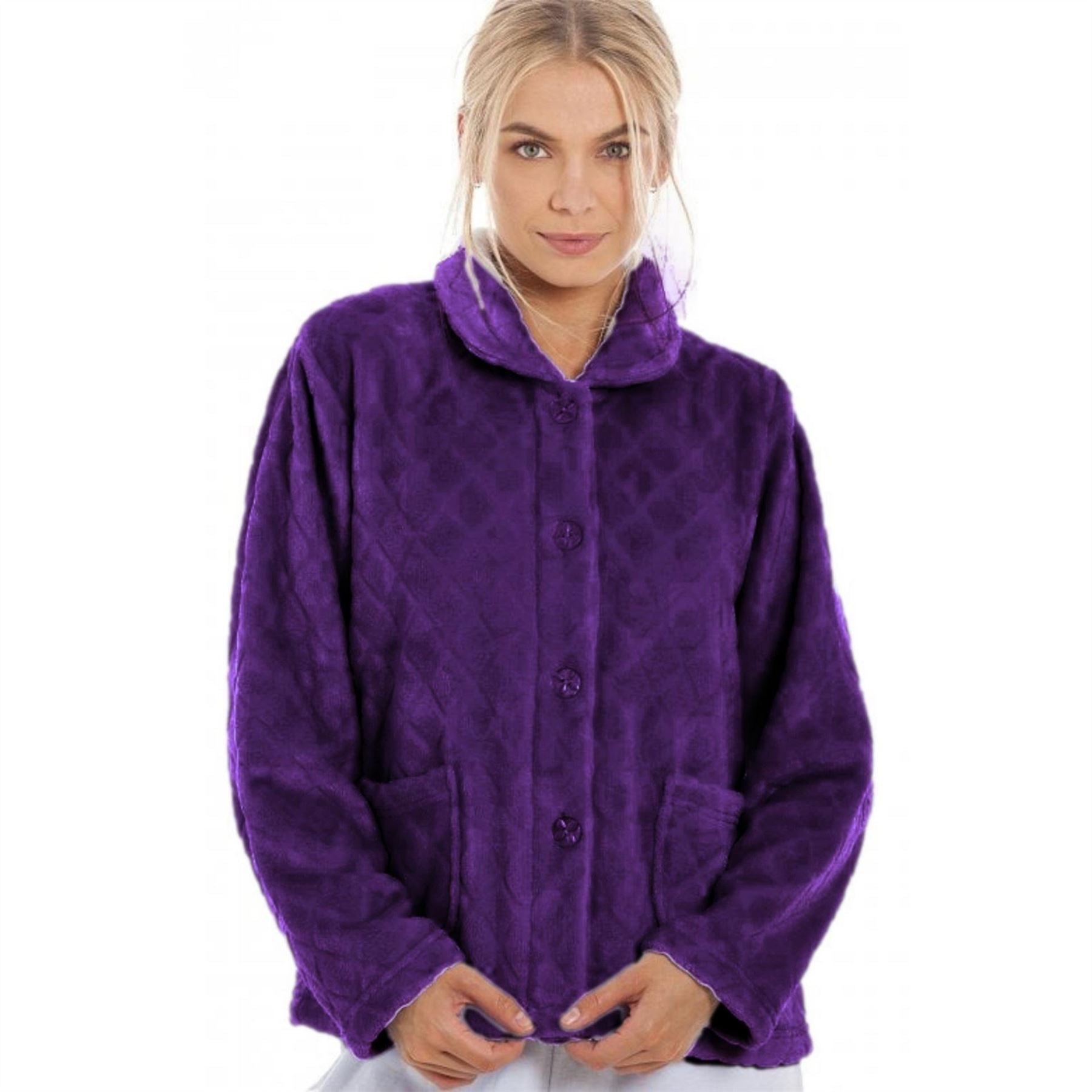 Camille Fleece Diamond Print Bed Jacket With Pockets