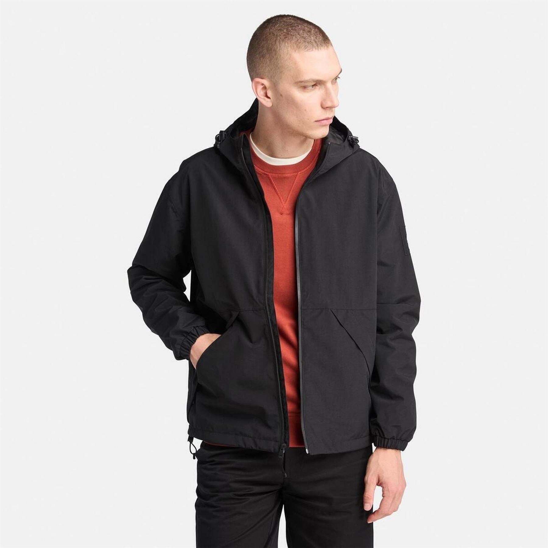 Timberland Winnick Solid Patterned Hooded Drawstring Shell Jacket