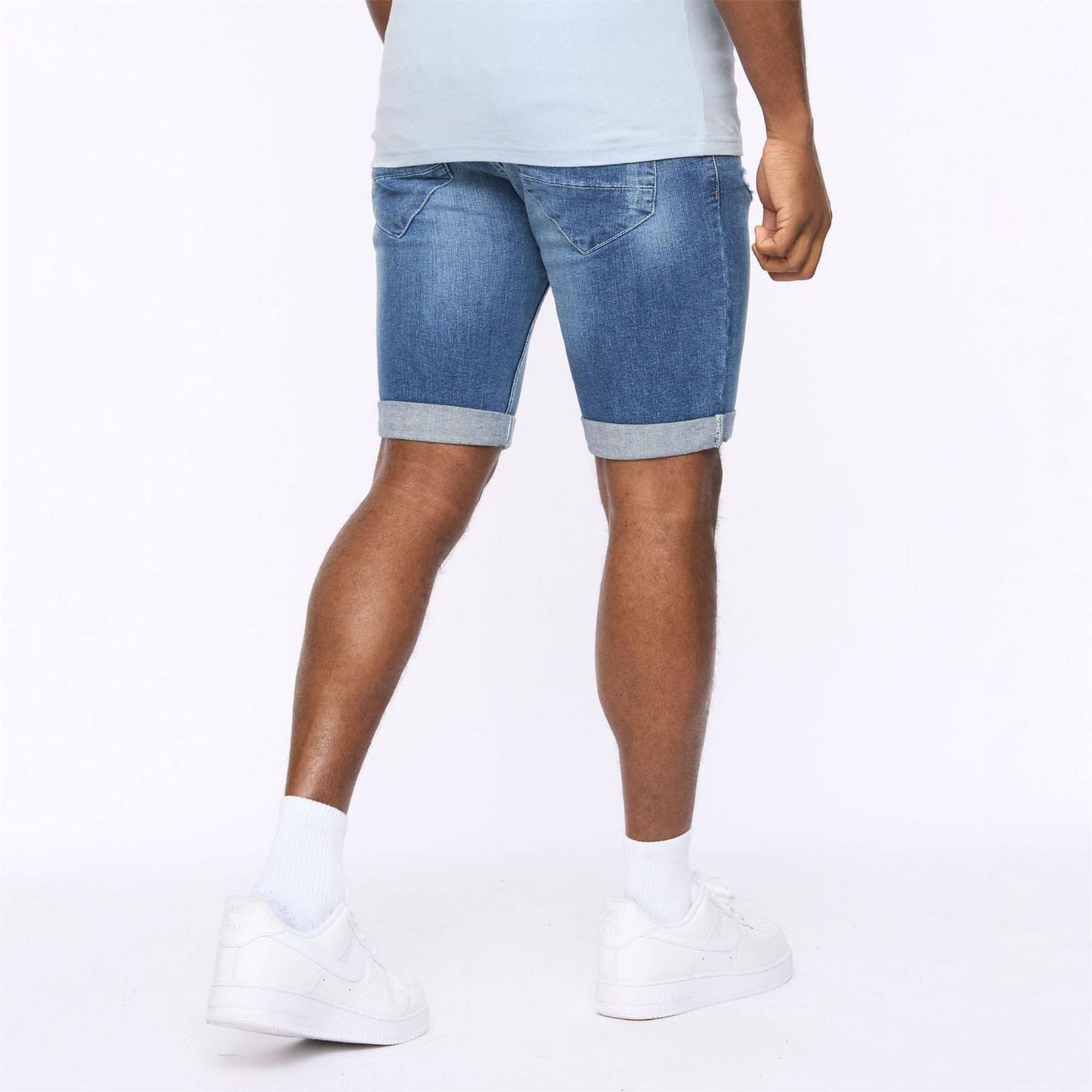Crosshatch Scratch Detail Denim Shorts