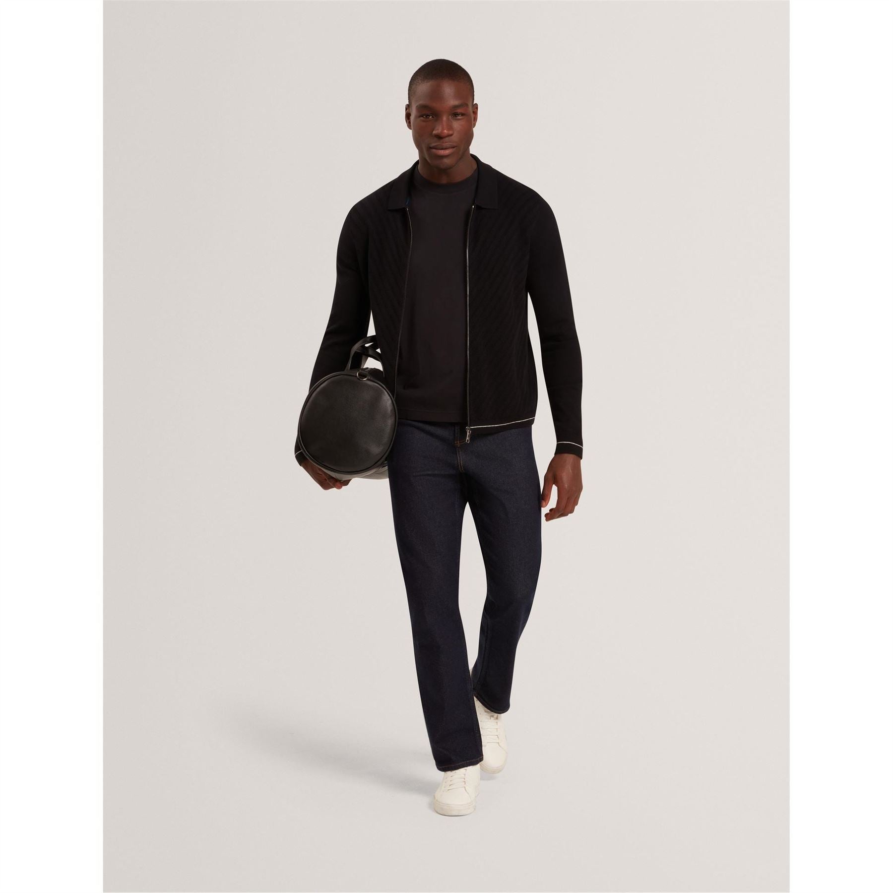 Ted Baker Chevron Stitched Detail Zip Neck Shirt Collared Jacket
