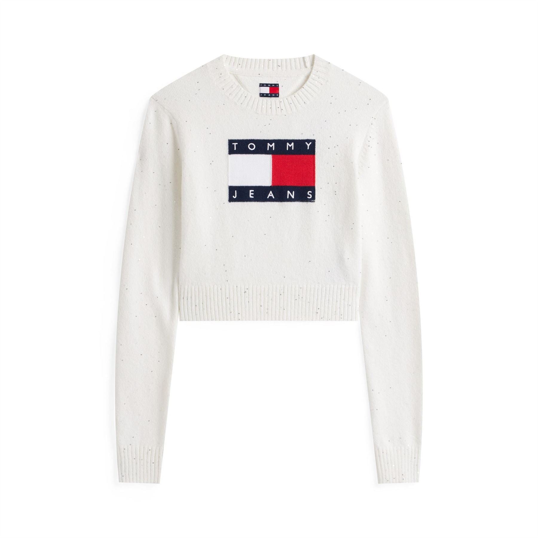 Tommy Jeans Embroidered Crew Neck Ribbed Collar Long Sleeve Sweater