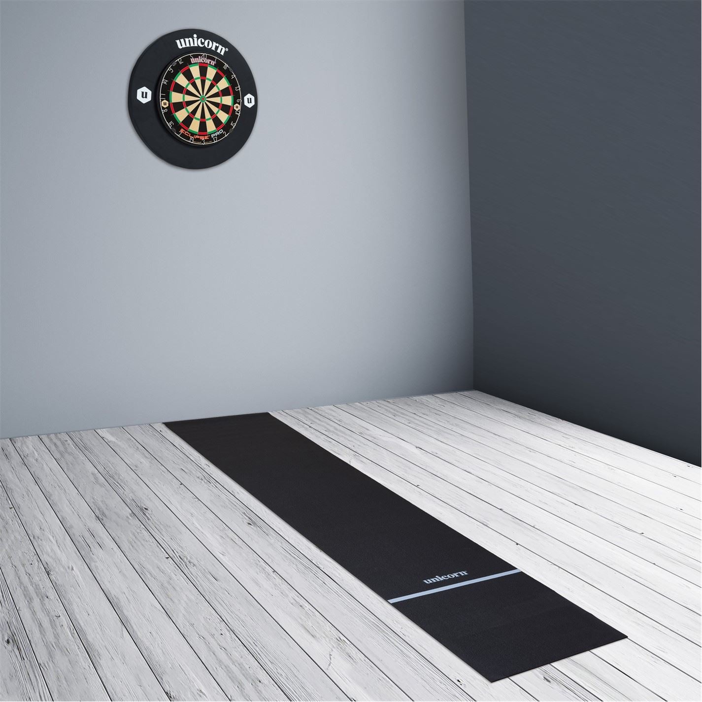 Unicorn Darts Non Slip Black Darts Mat With White Oche Line