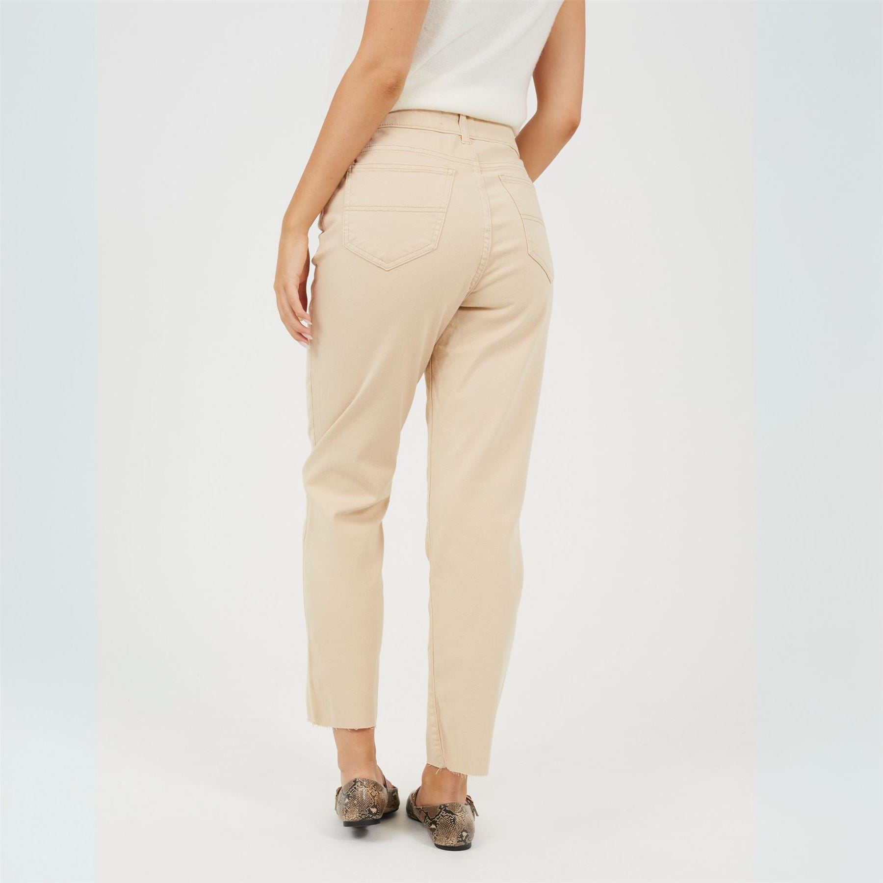 Brave Soul Womens Mom Jeans With Raw Hem Sand