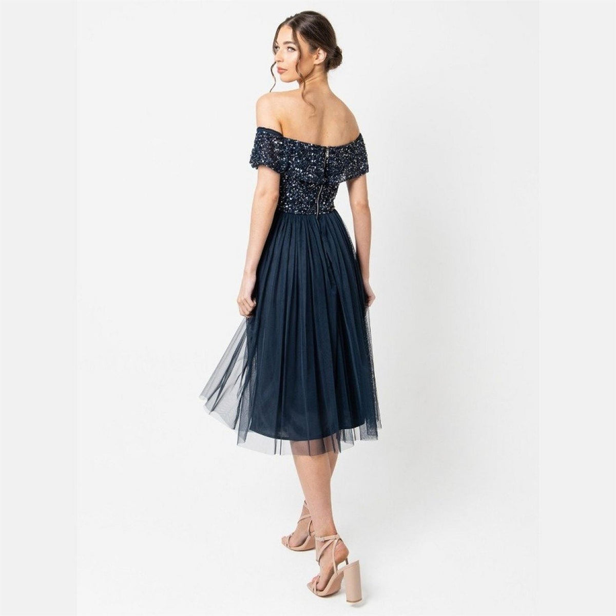 Maya Deluxe De Bardot Off The Shoulder Short Sleeve Midi Babydoll Dress