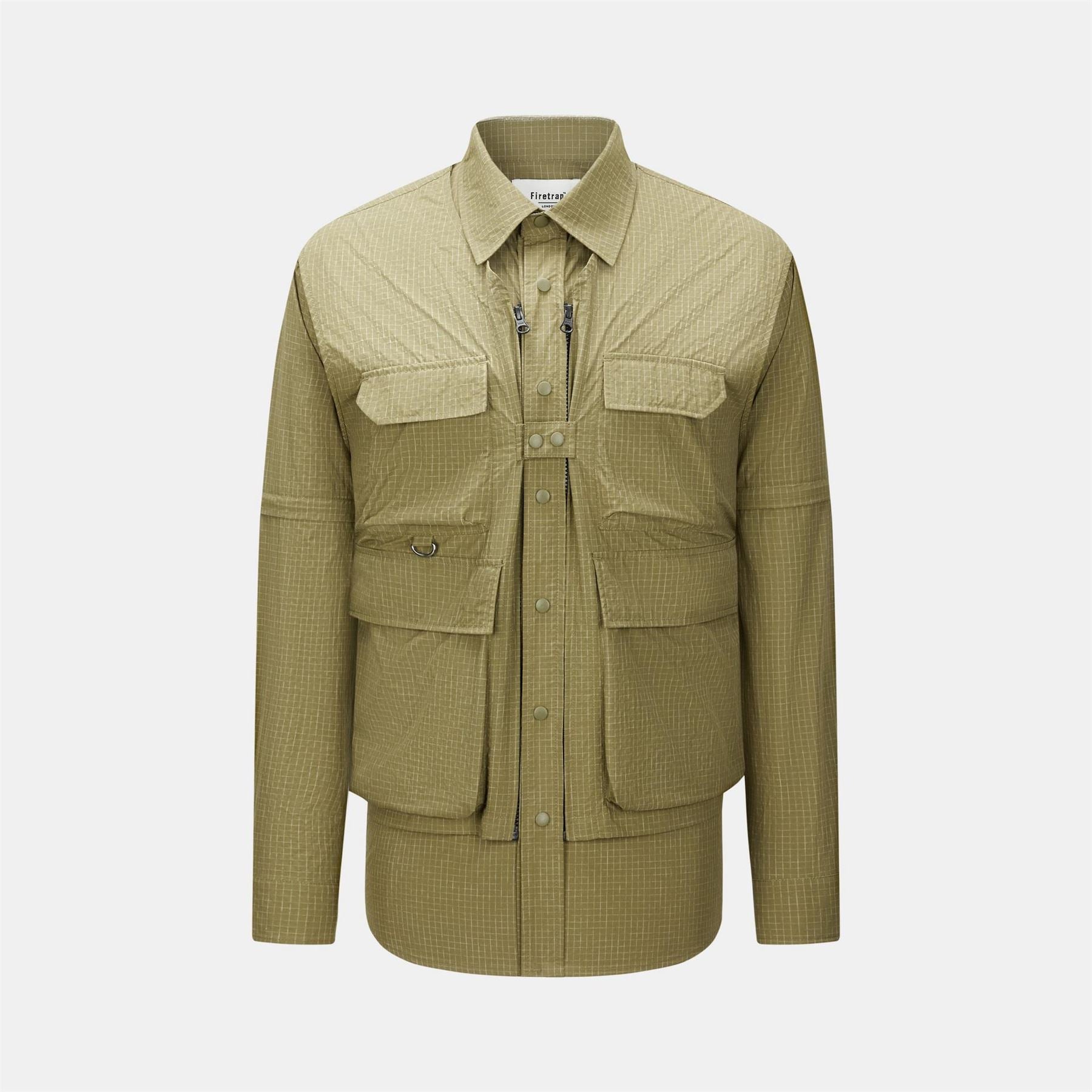 Firetrap 3 in 1 Convertible DWR Full Zip Long Sleeve Overshirt
