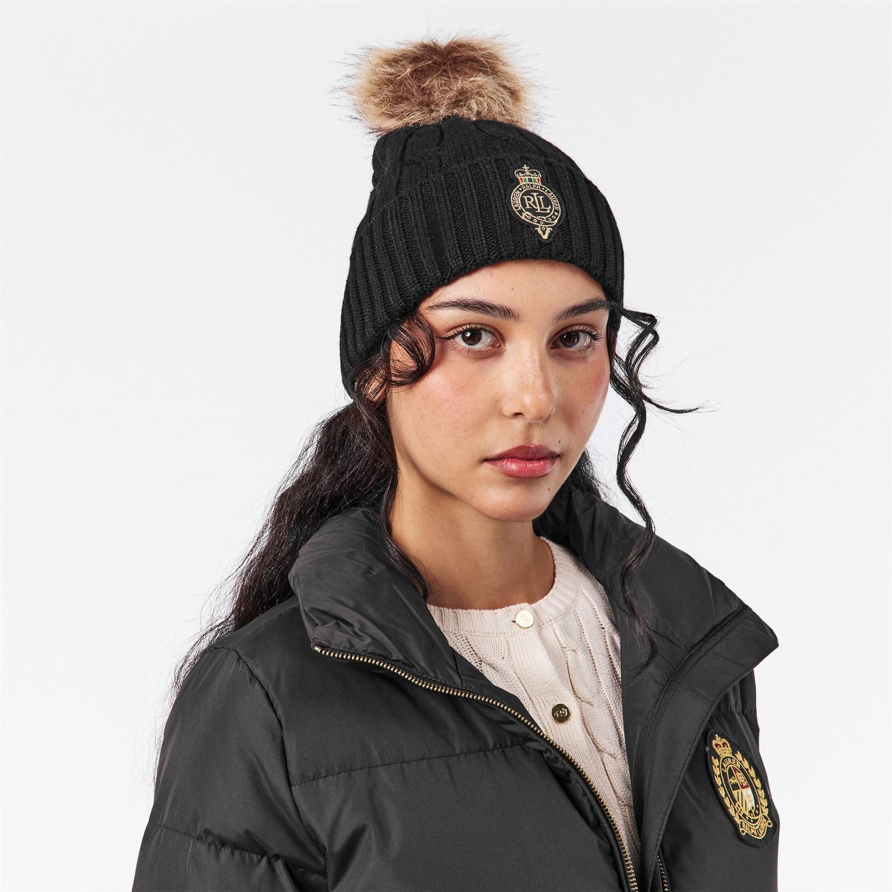 Lauren by Ralph Lauren Pom Cable Knit Beanie