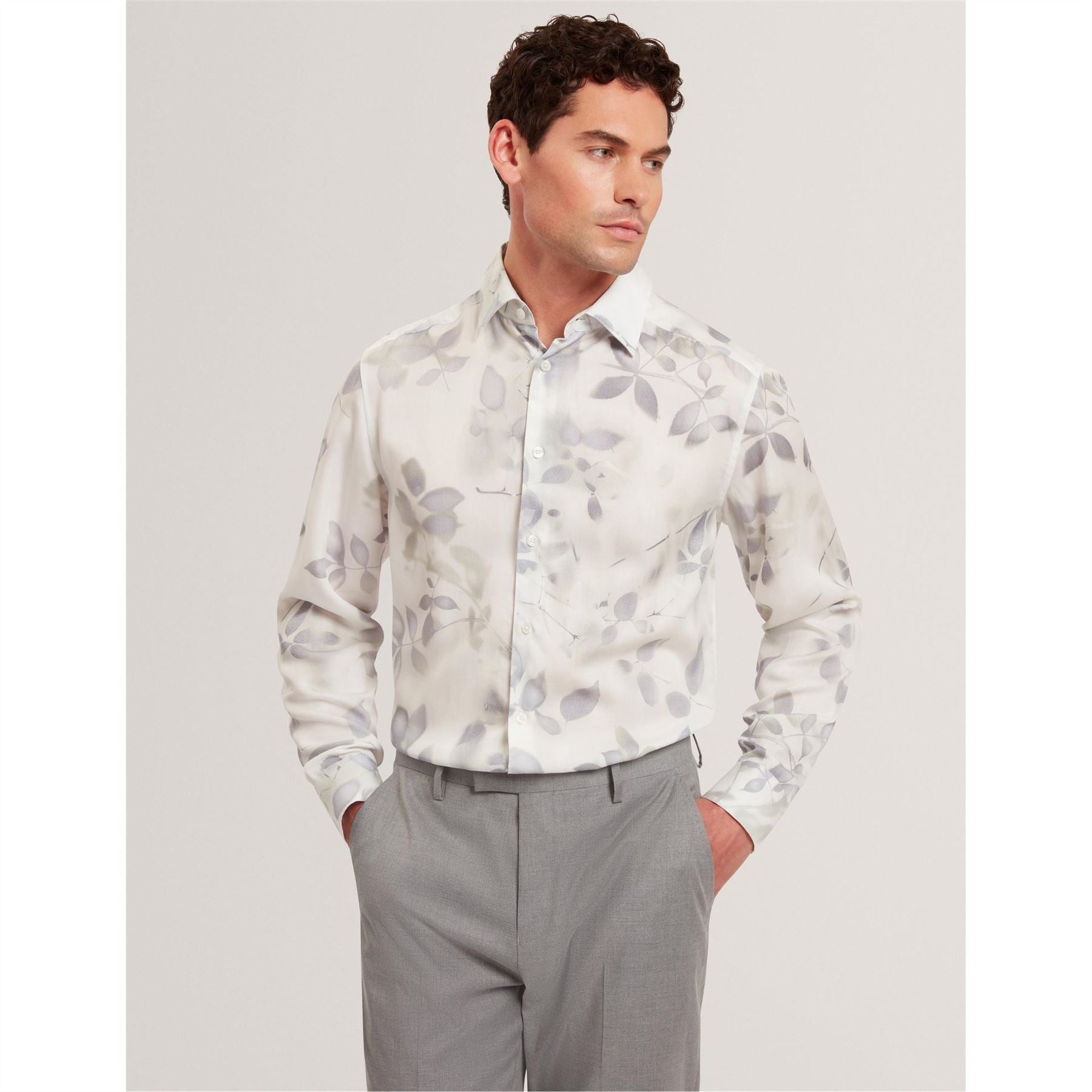 Ted Baker Leaf Print Collared Neck Long Sleeve Shirt