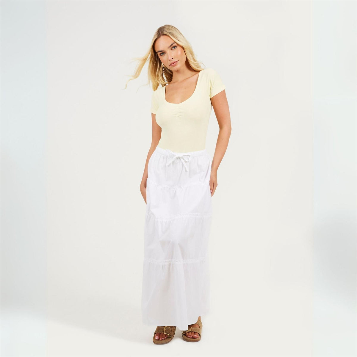 Brave Soul Pastel T shirt Bodysuit with Gathering Detail