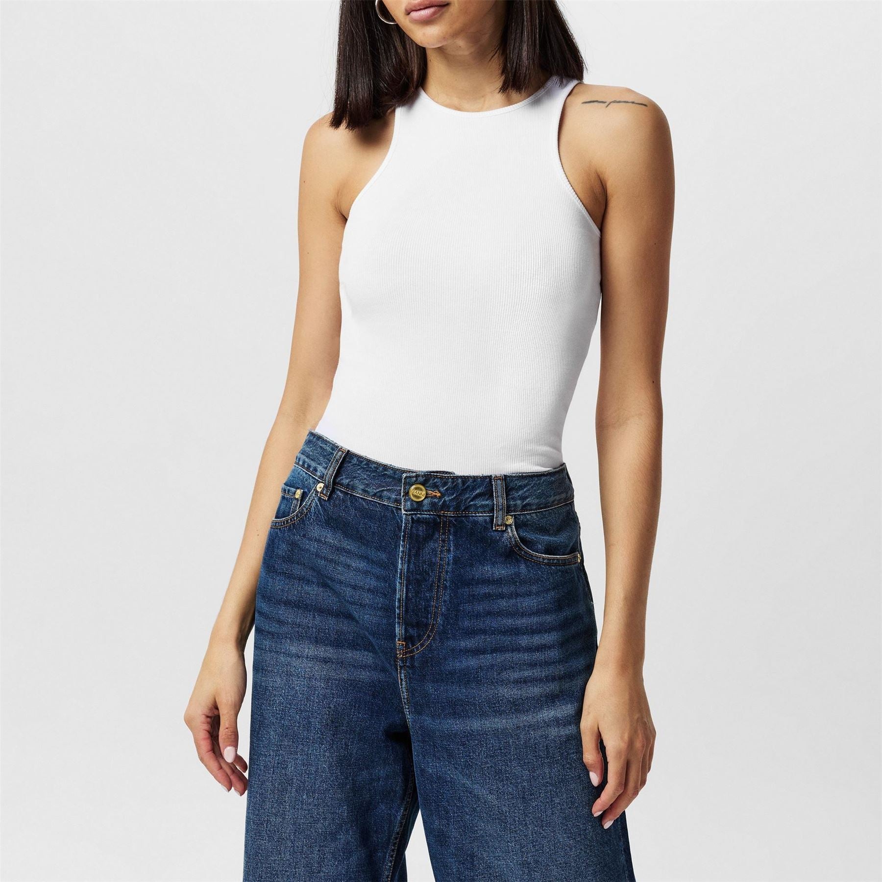 French Connection Slim Fit High Neck Rib Tank