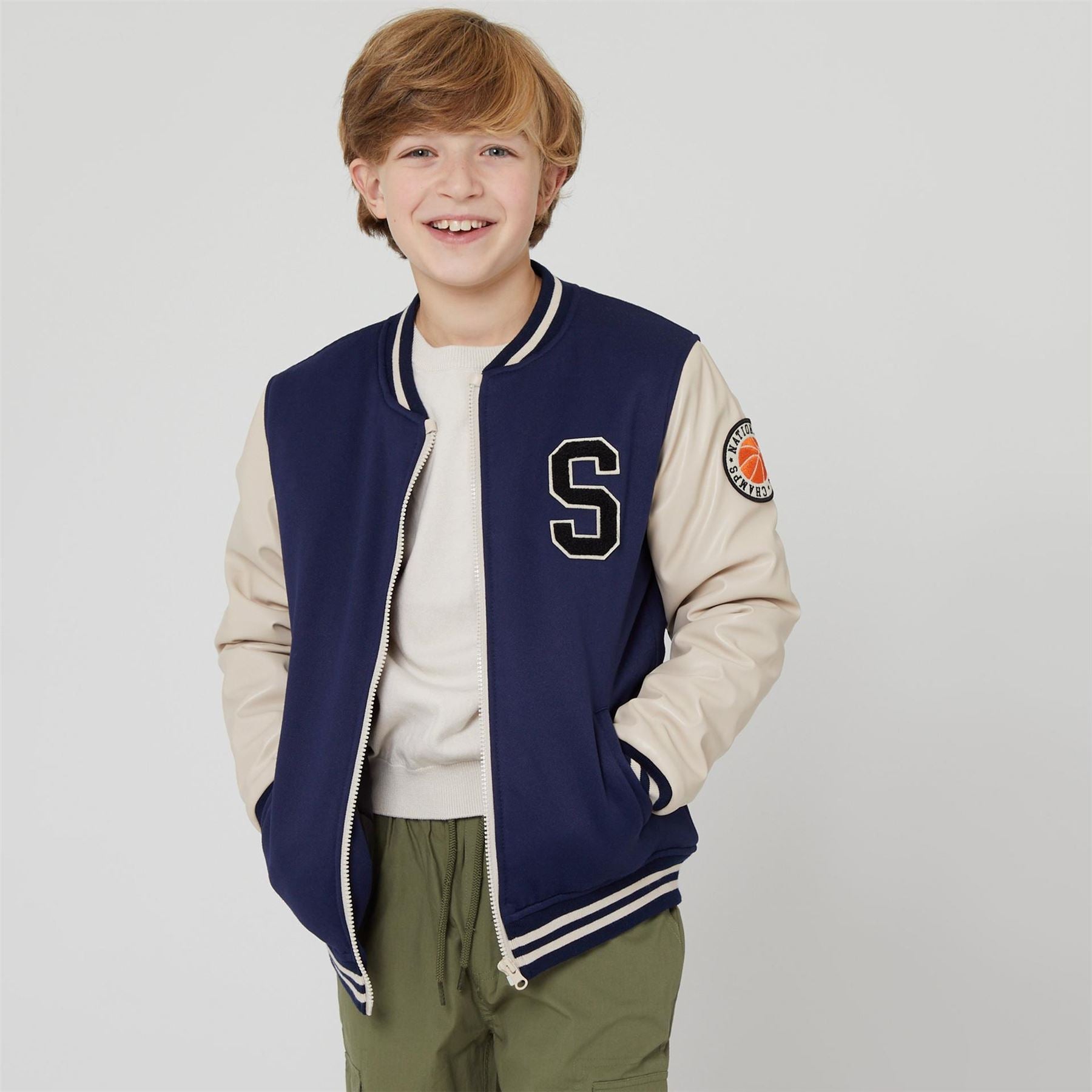 Firetrap College Faux Leather Long Sleeve Varsity Jacket