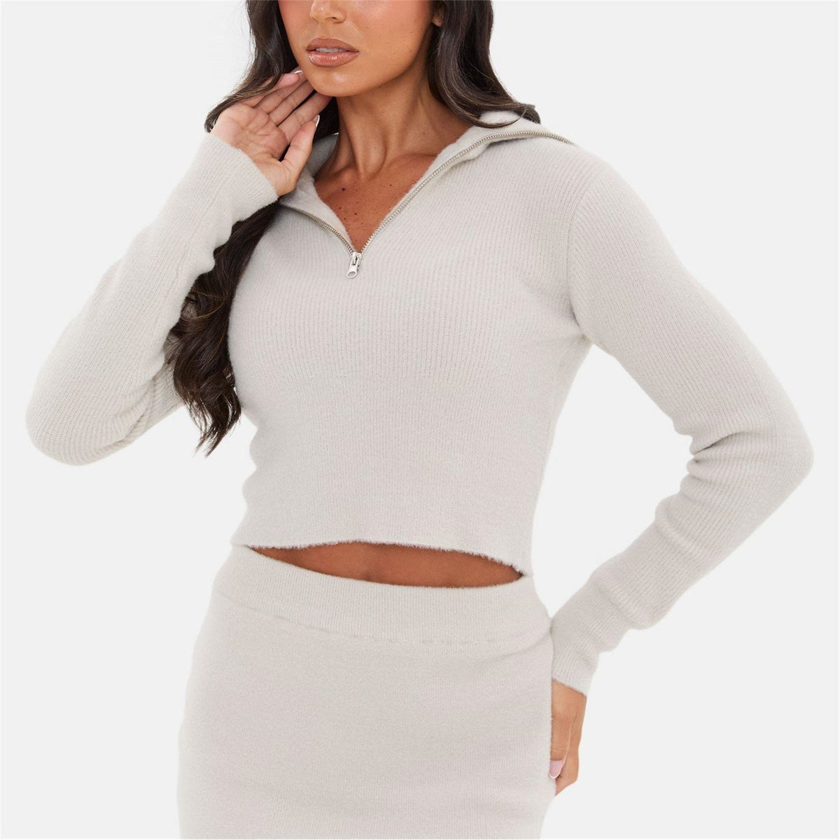 I Saw It First Zip Neck Cropped Jumper