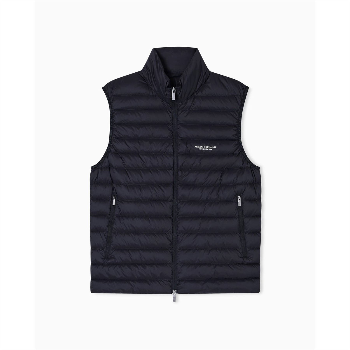 Armani Exchange Horizontal Stripe Two-Way Zipper Waist Coat with Printed Logo