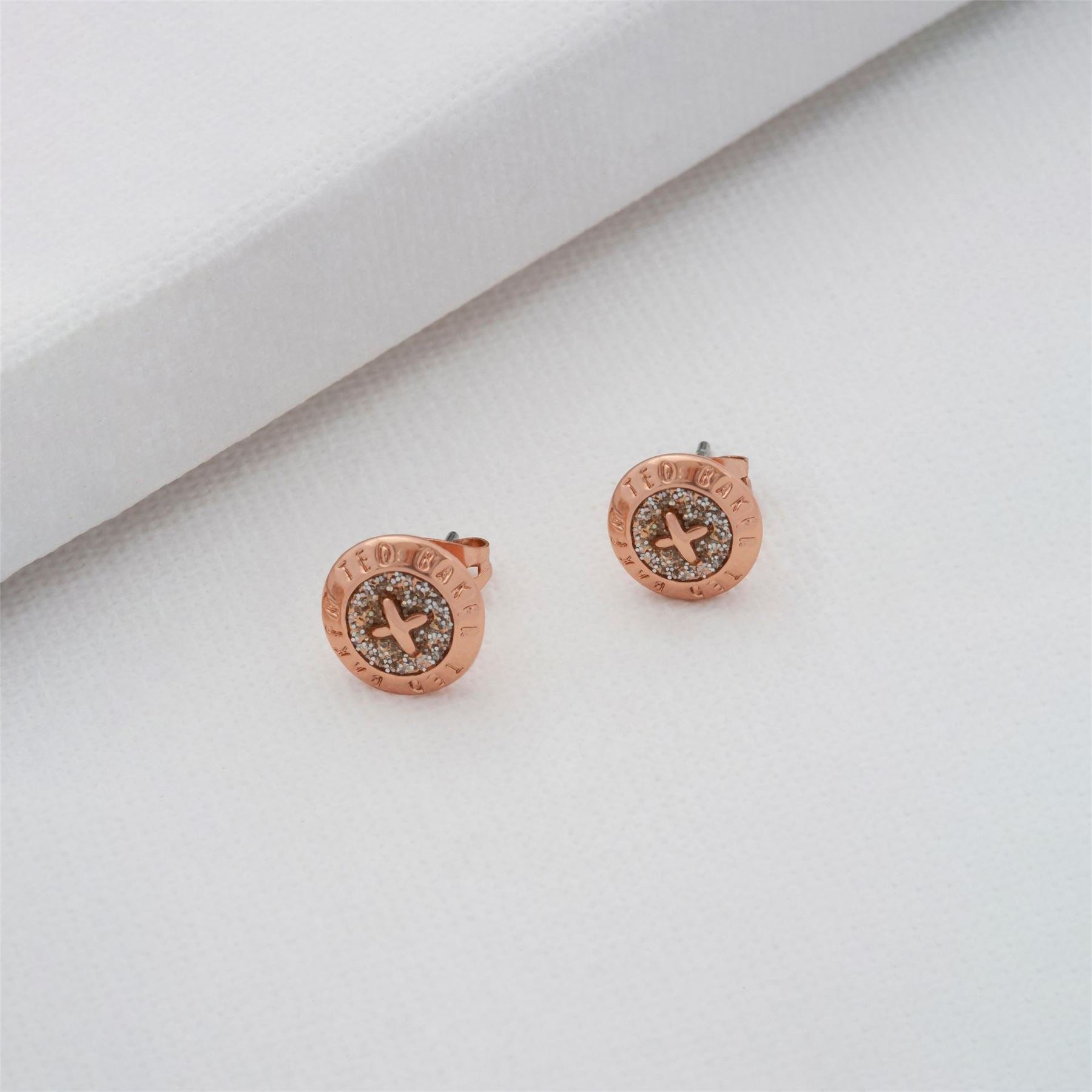 Ted Baker Crystal Stud Earrings with Engraved Logo