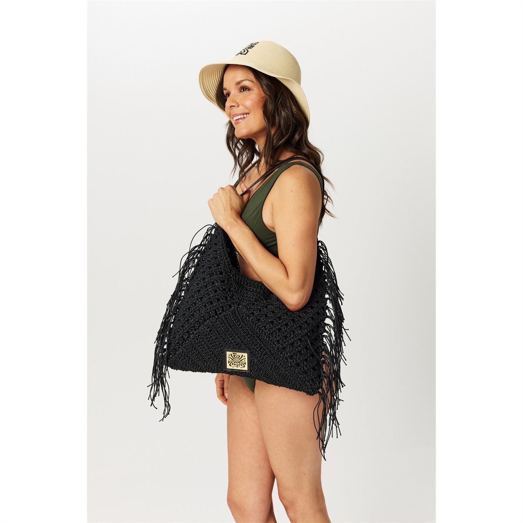 Biba Fringe Hobo Bag with Embossed Logo