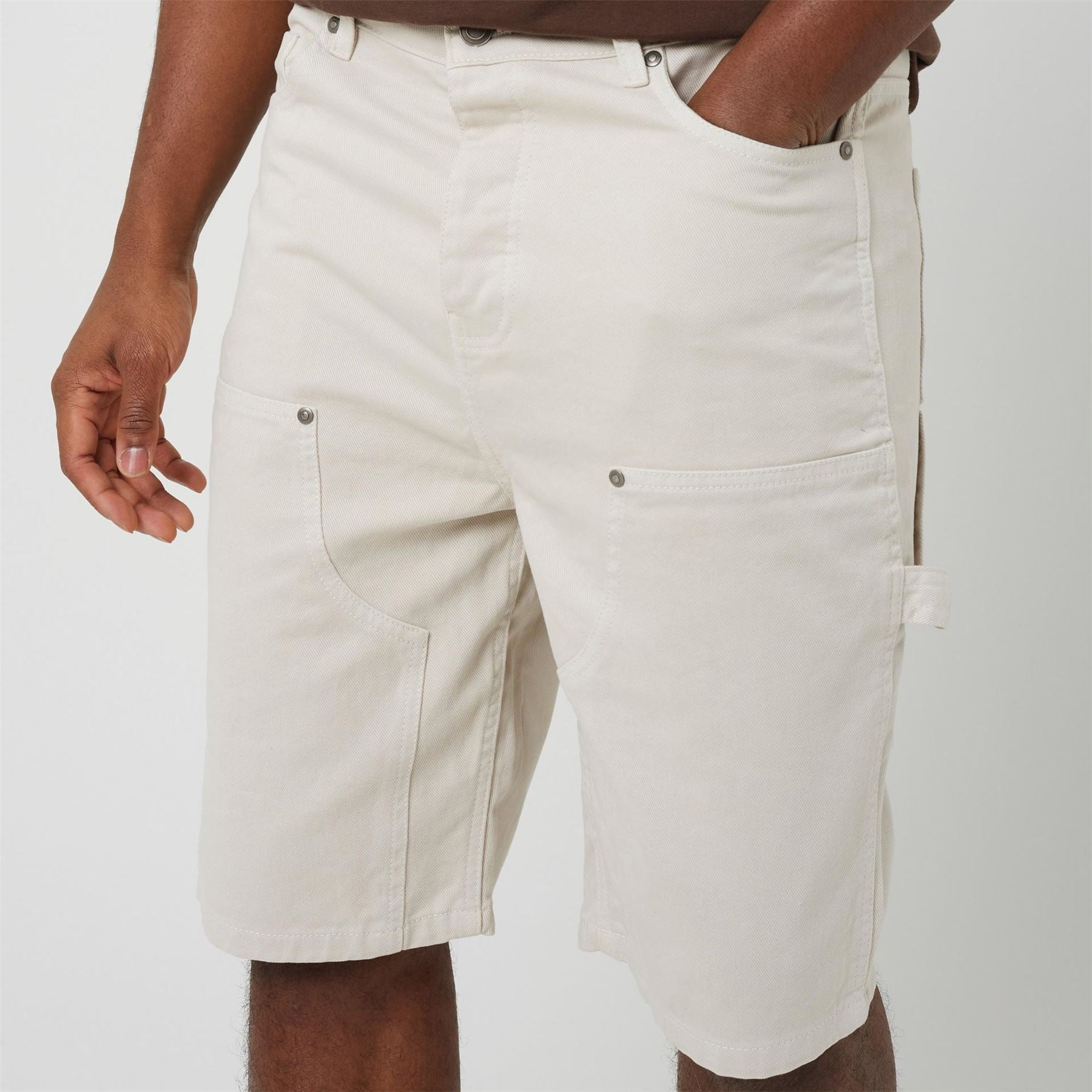 Brave Soul Mens Cream Denim Loose Fit Carpenter Shorts