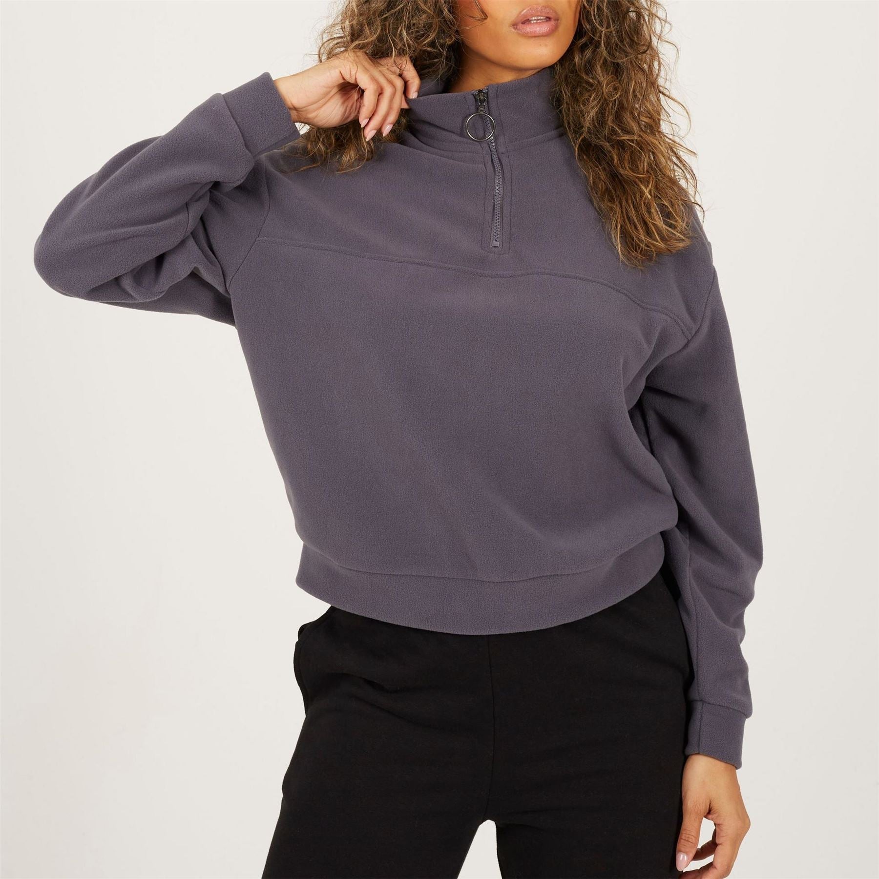 Brave Soul Womens Mid Zip High Neck Fleece Sweatshirt