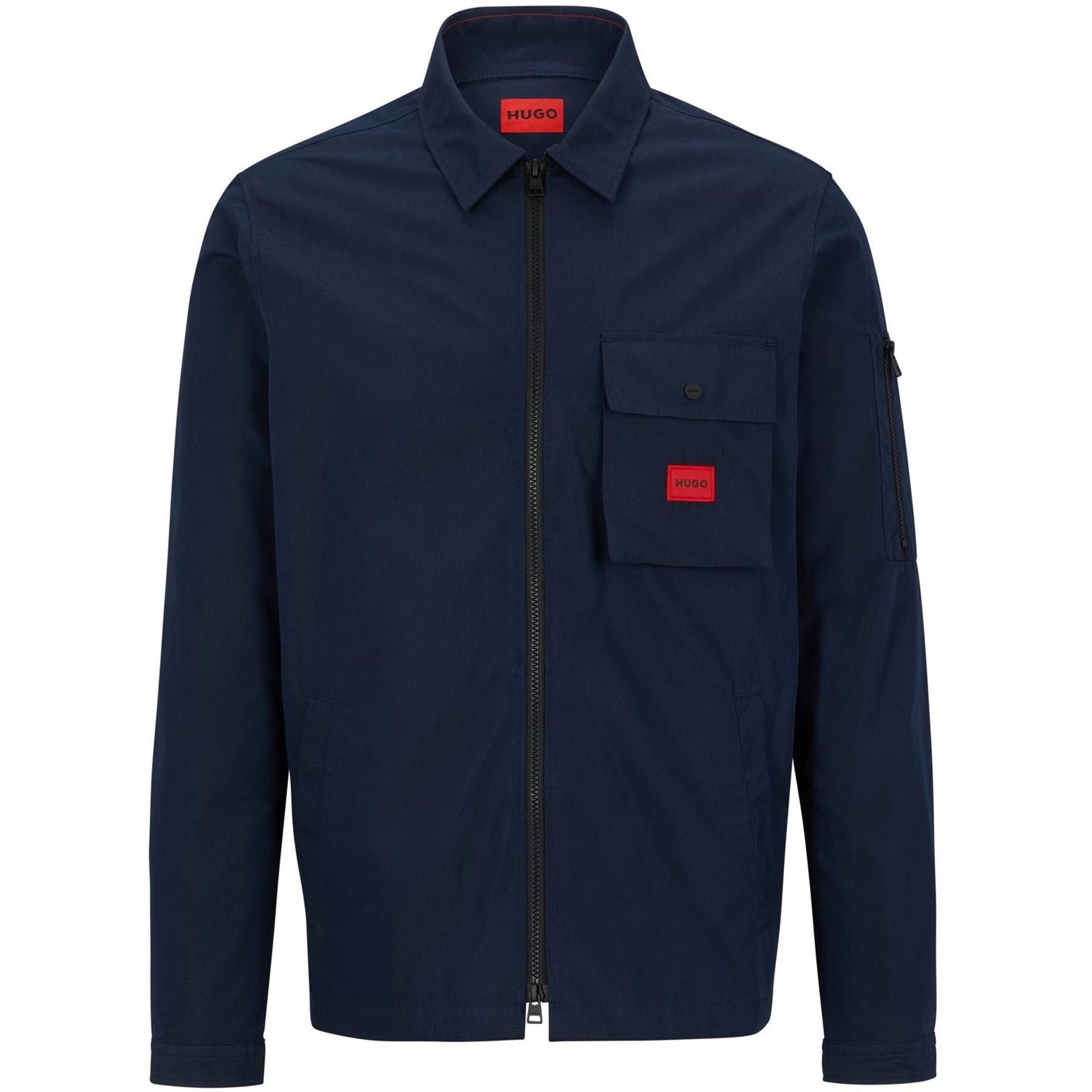 Hugo HUGO Emmond Cotton Long Sleeve Zip Overshirt   Contemporary Design with Logo Detail