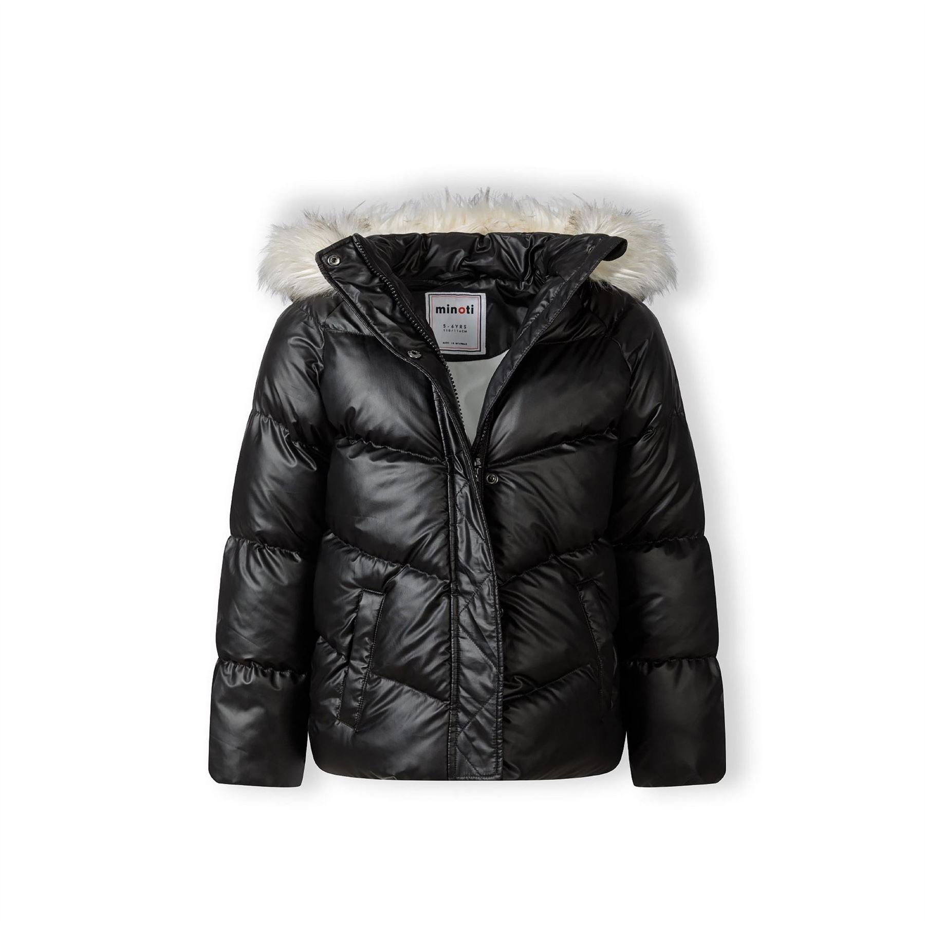 Minoti Girls Padded Jacket Faux Fur Lining Black