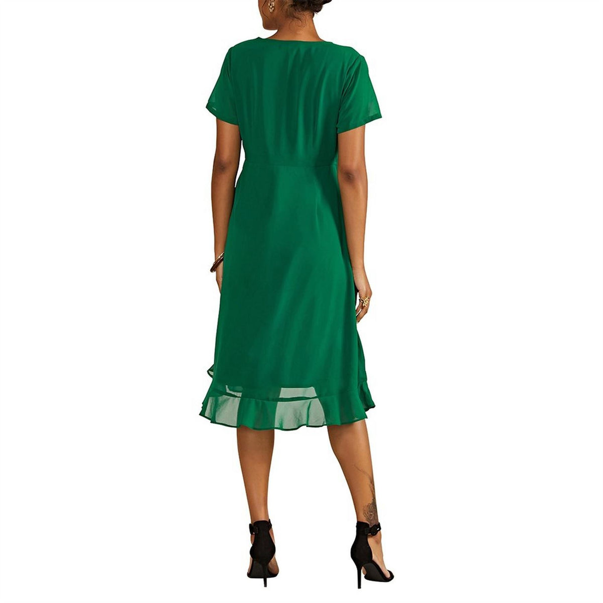 Yumi Frill V-Neck Midi Wrap Dress