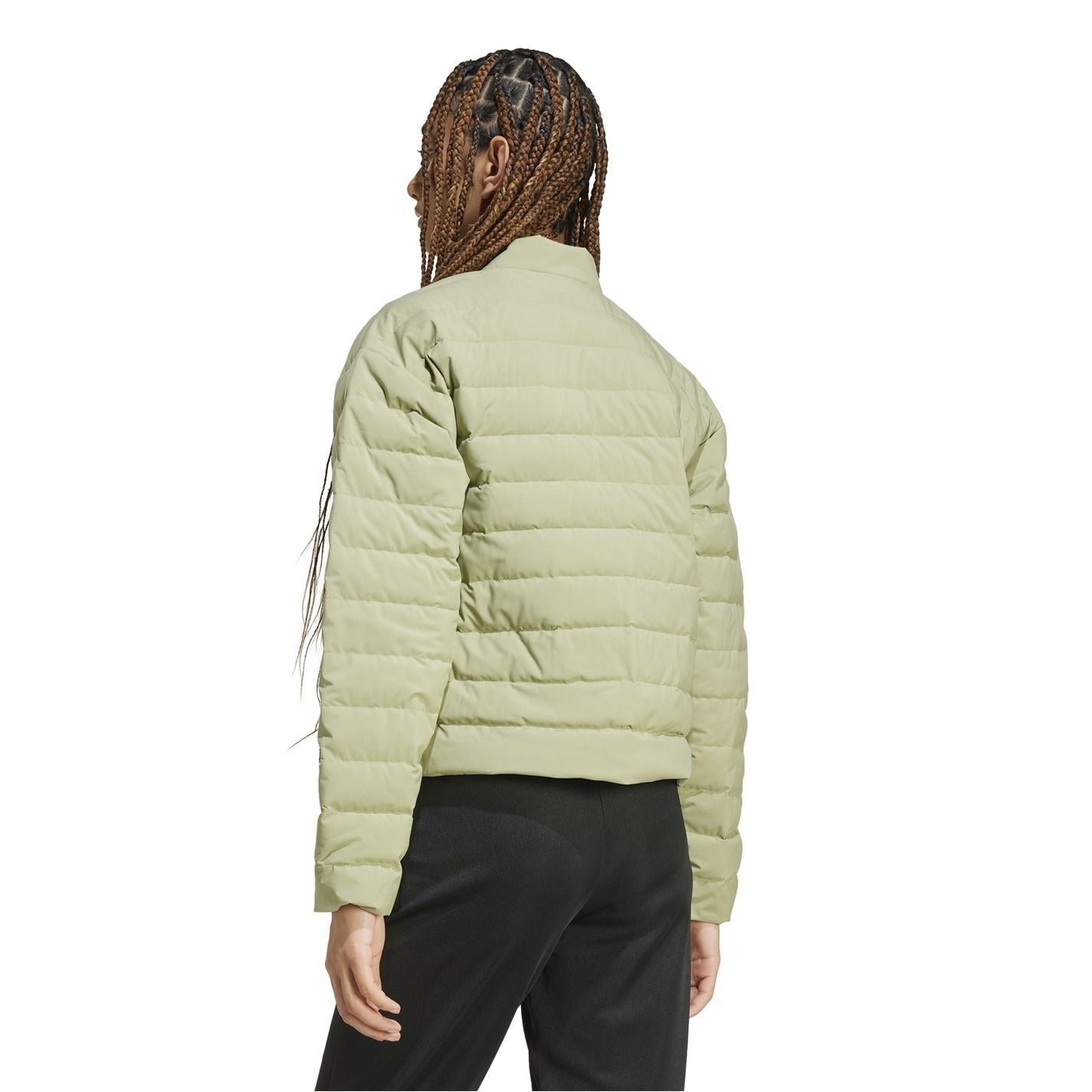 adidas Solid Patterned Mock Neck Band Collared Horizontal Pocket Down Jacket