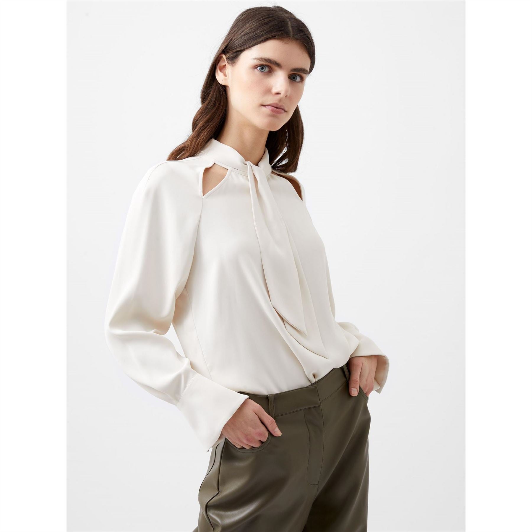 French Connection Tie Neck Long Sleeve Regular Fit Blouse