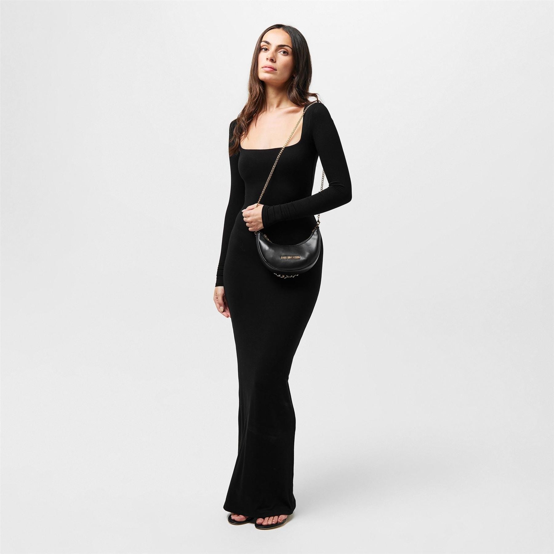 Love Moschino Bold Love Crescent Shape Hobo Bag with Rhinestones