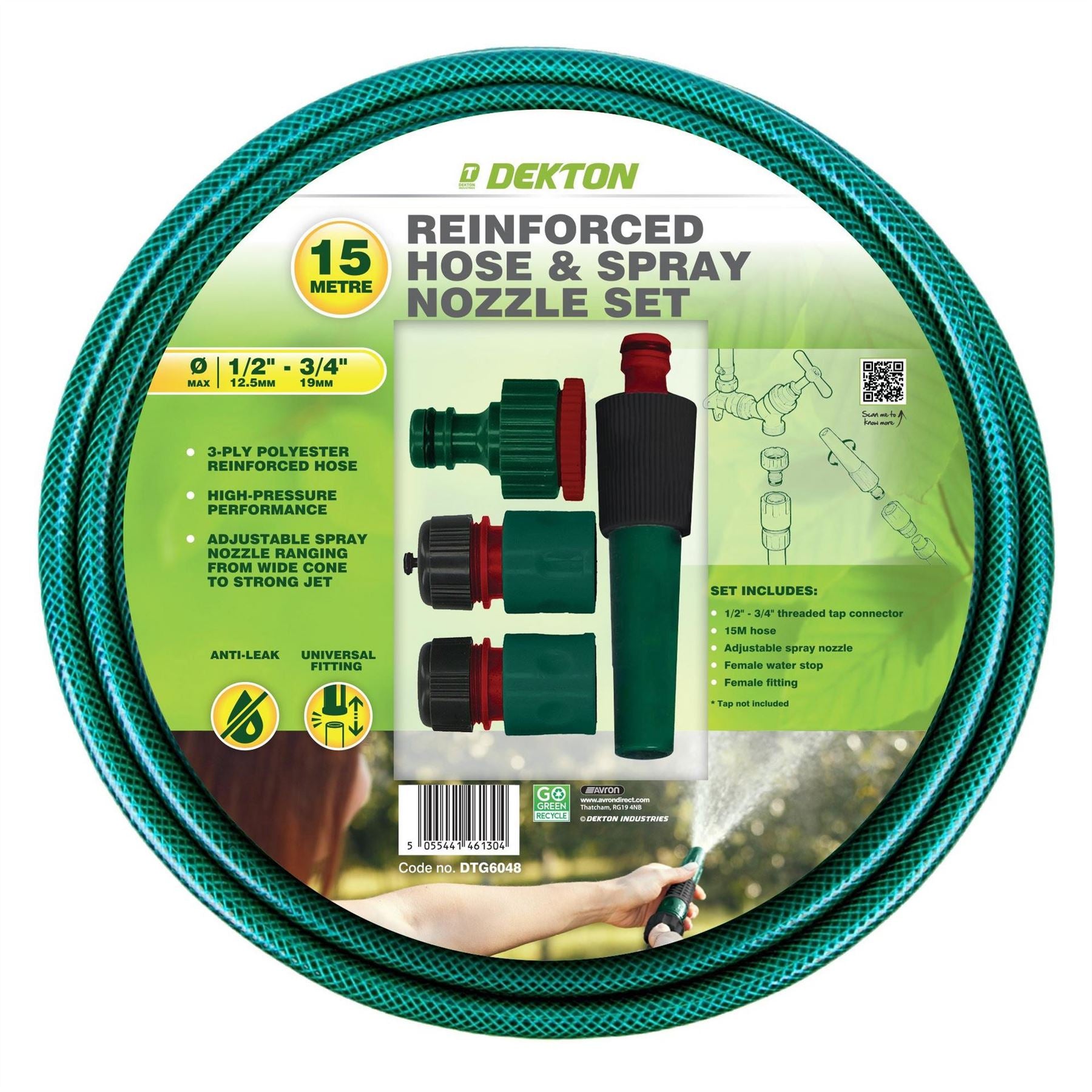 Dekton Reinforced Garden Hose And Spray Nozzle Set