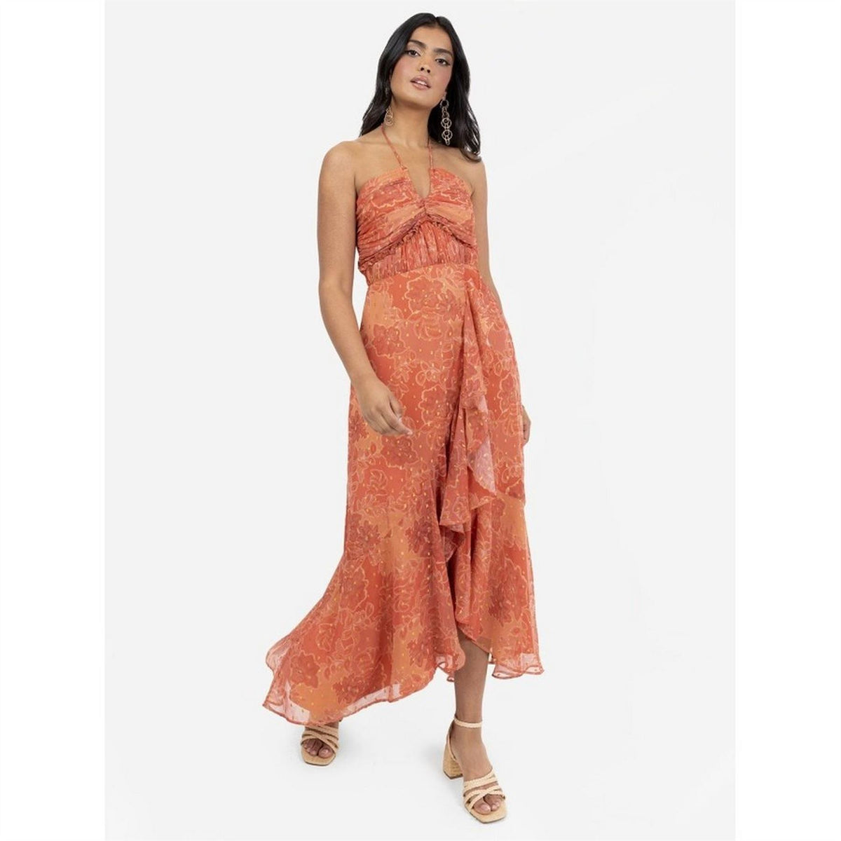 Anaya With Love With Love Recycled Rust Halter Neck Floral Print Midaxi Dress