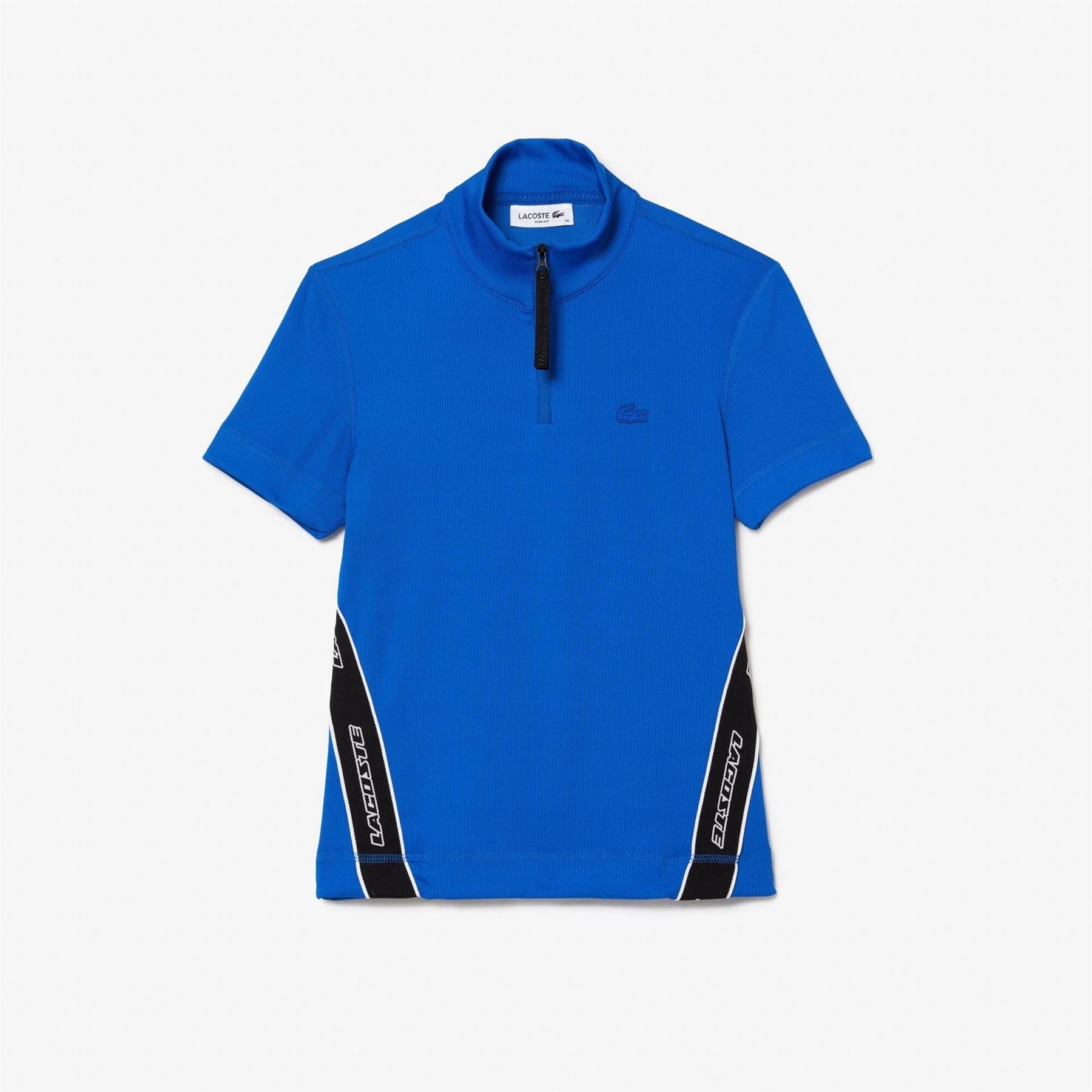 Lacoste Ribbed Collar Zip Neck Crocodile Logo Polo Shirt