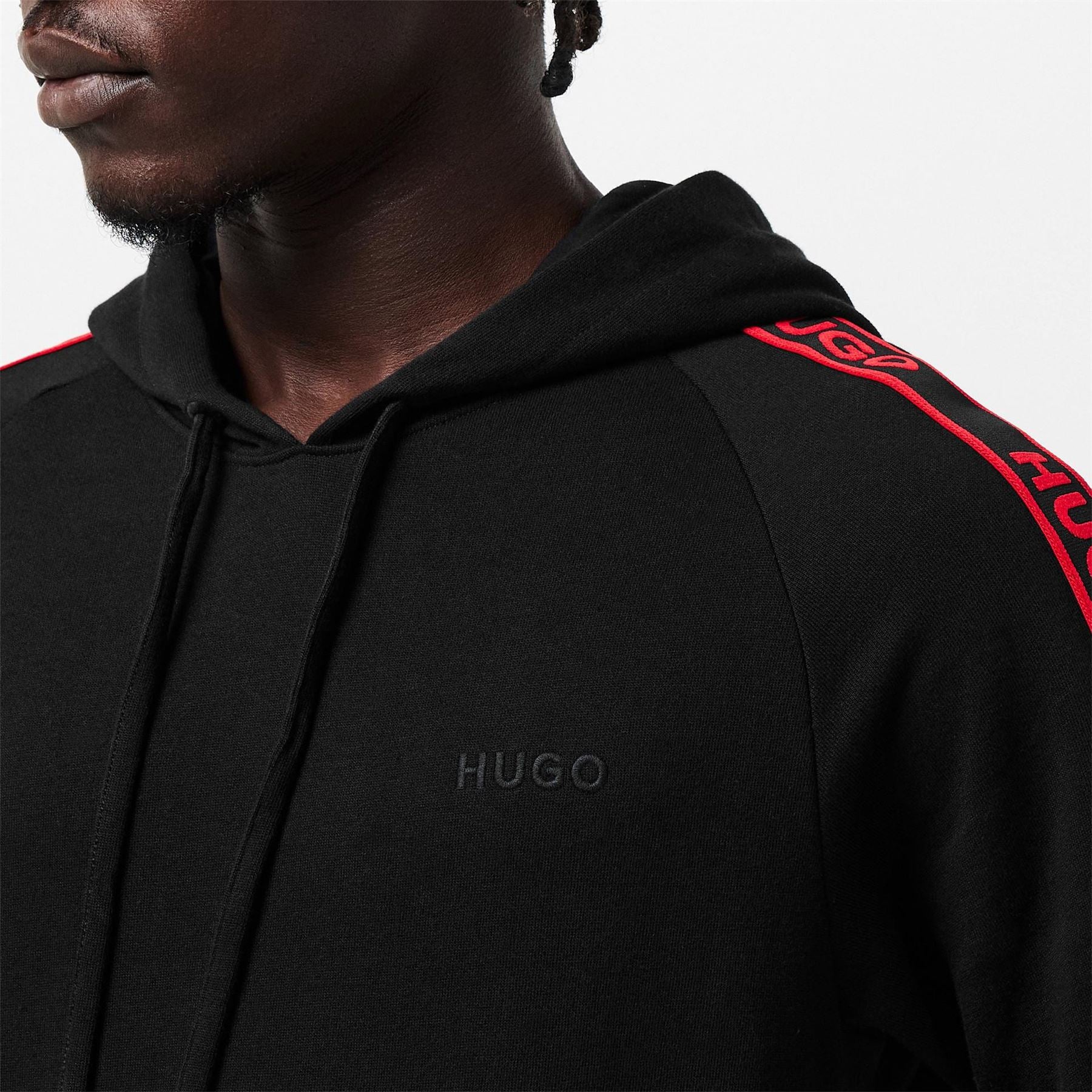 Hugo HUGO Bodywear Liam Soft Cotton Pullover Hoodie with Logo Tape Detail   Natural Fabric